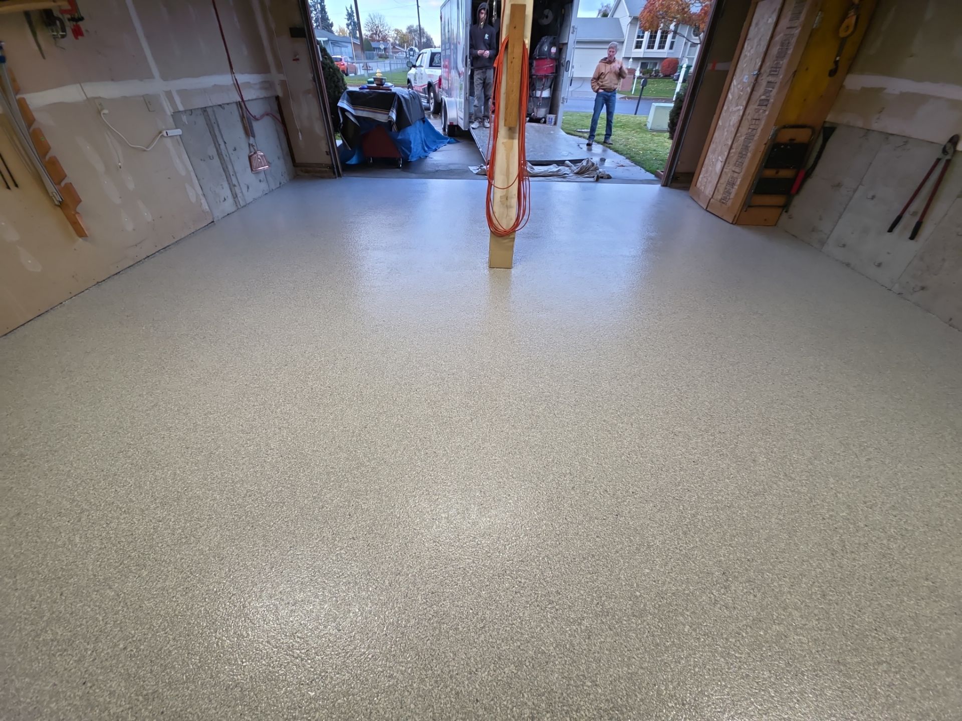 Garage Transformation using Ash Enviorflake 1/4 by Croc Coatings, LLC