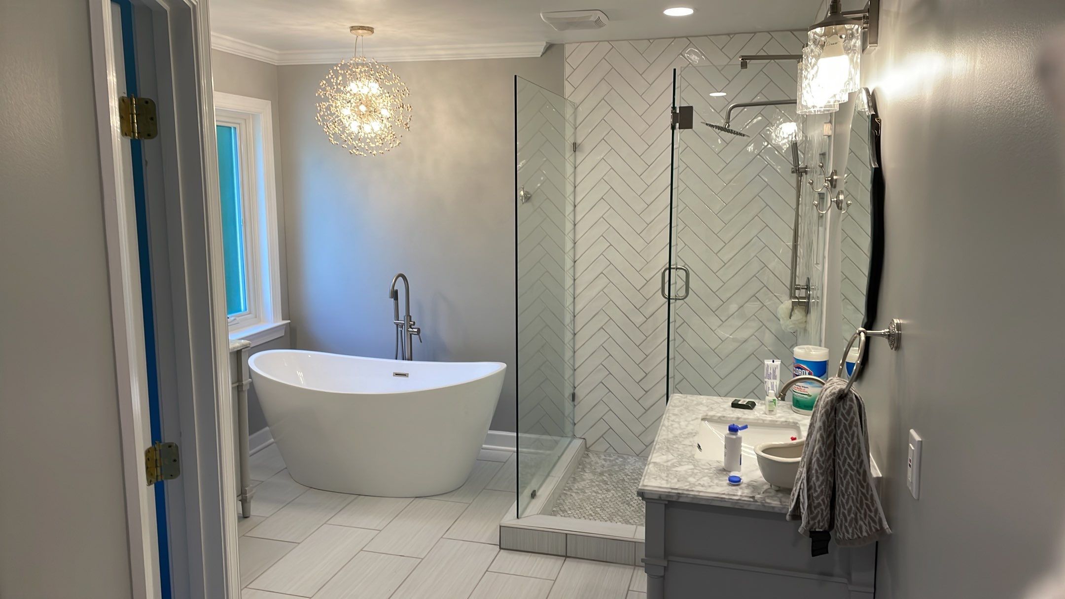Bathroom Remodel using Schluter by Footprints Floors of Coastal Carolina