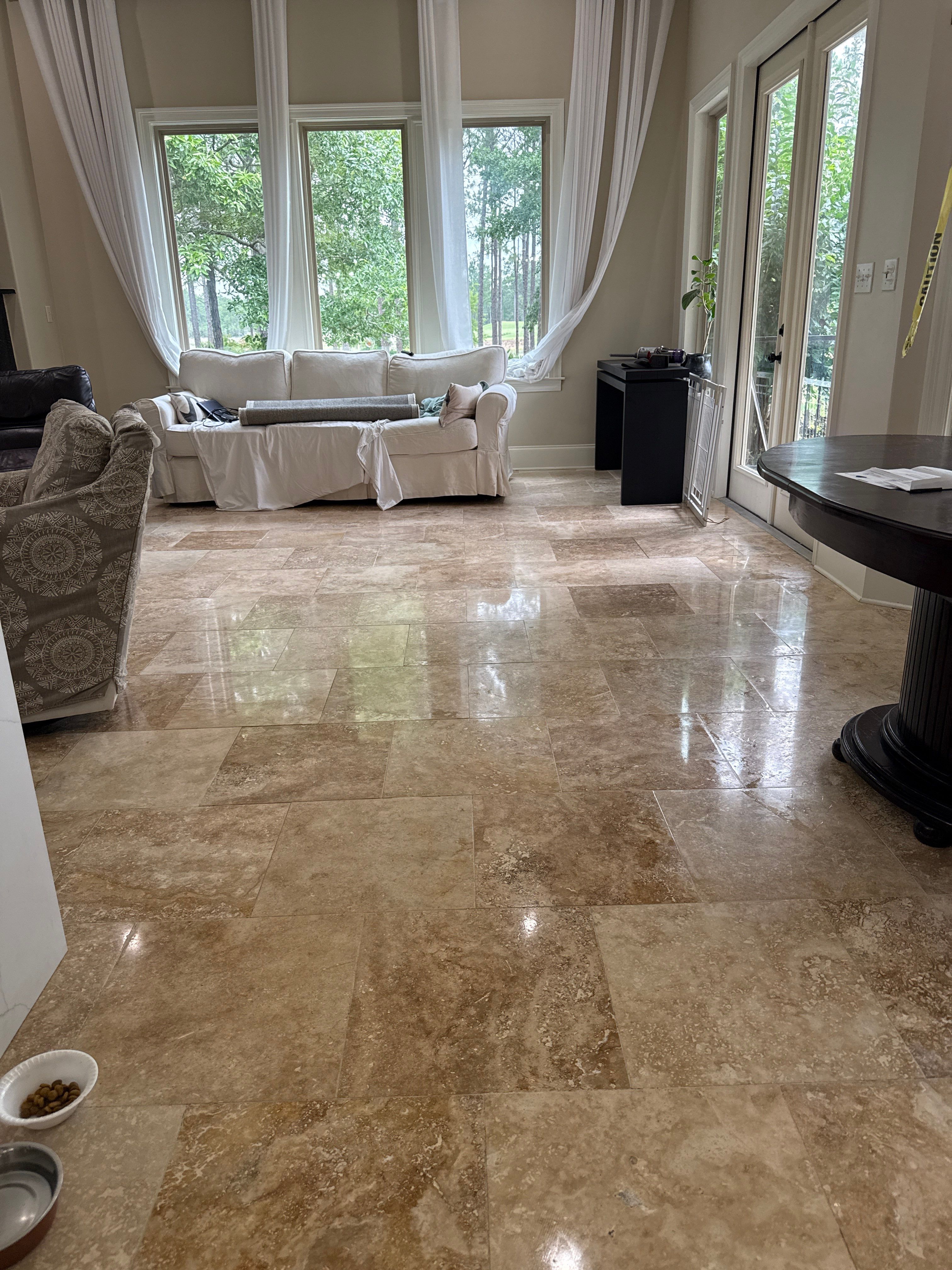 Travertine Floor Restoration in Gautier, Mississippi by Cornerstone Hard Surface Restoration