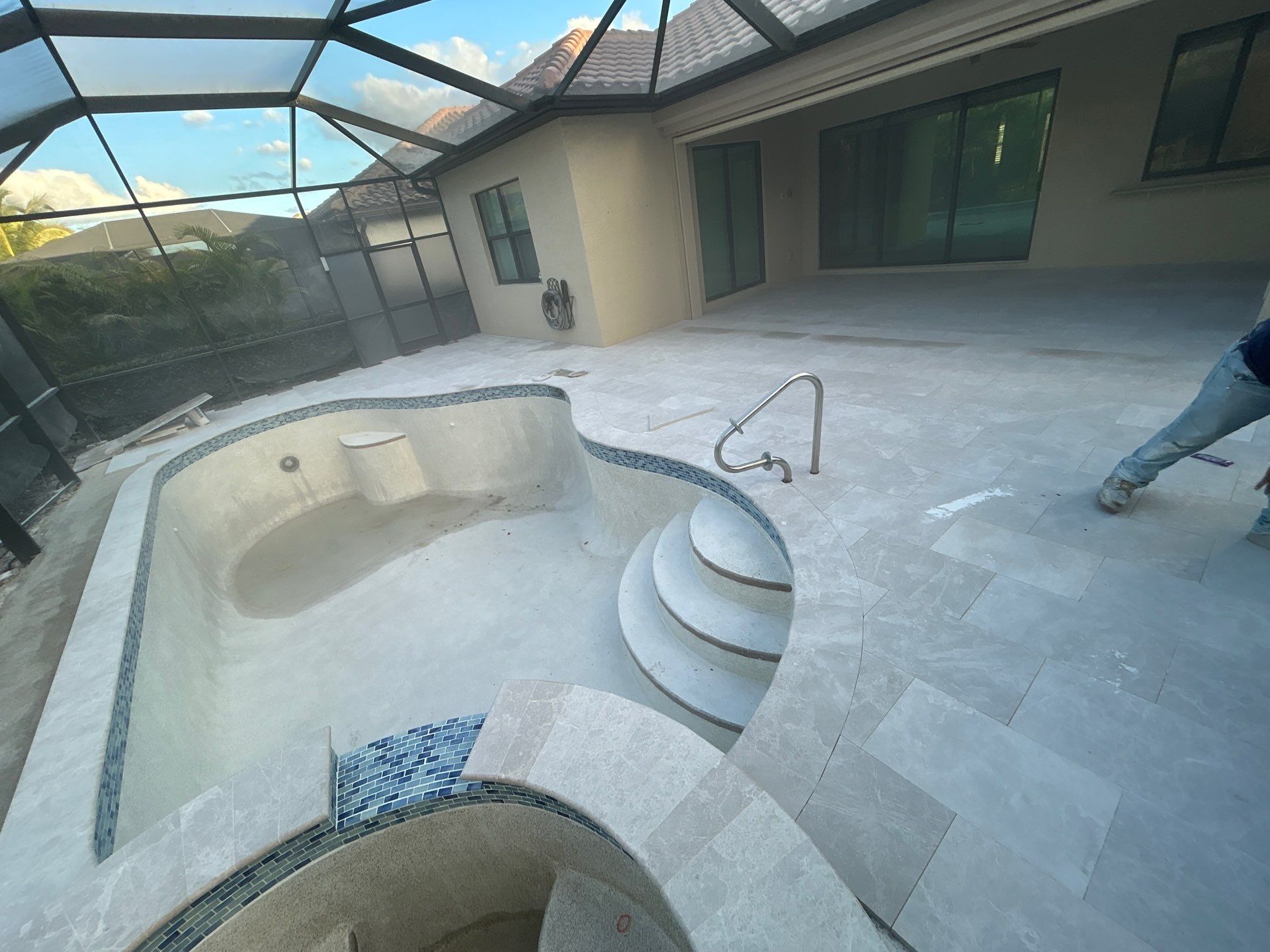 Pool Deck Renovation | Pool Coping & Tile Upgrade | Textured Marble Natural Stone - Bonita National Golf & Country Club by Old Town Pavers Llc