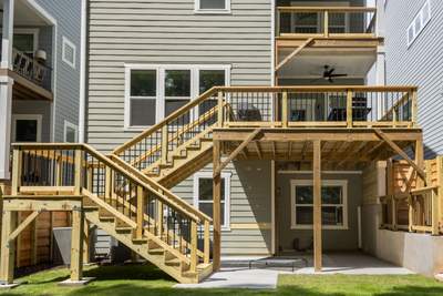 Decatur, GA Multi-Deck Rebuild using Pressure Treated Pine with Trex LED Riser Lights