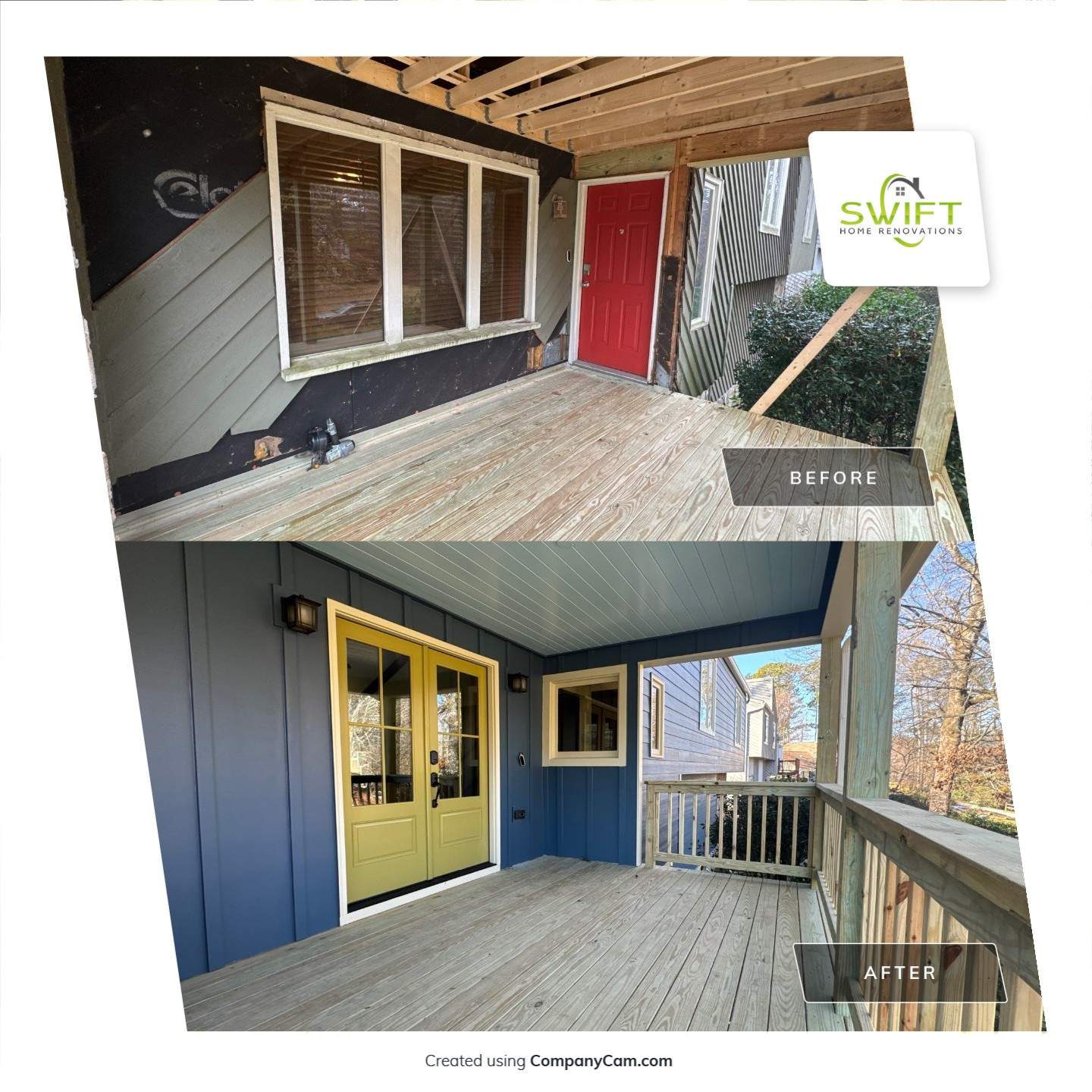 Elevated Wood Deck and Siding Replacement in Marietta by Swift Home Renovations