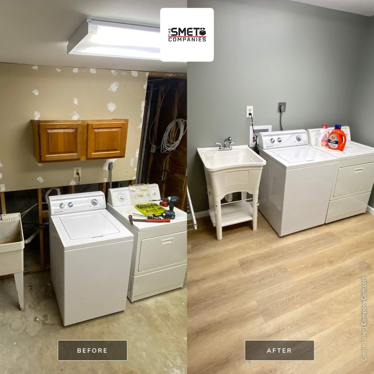 Laundry Room Redmodel using Lifeproof Luxury Vinyl Plank Flooring by The Smet Companies, LLC