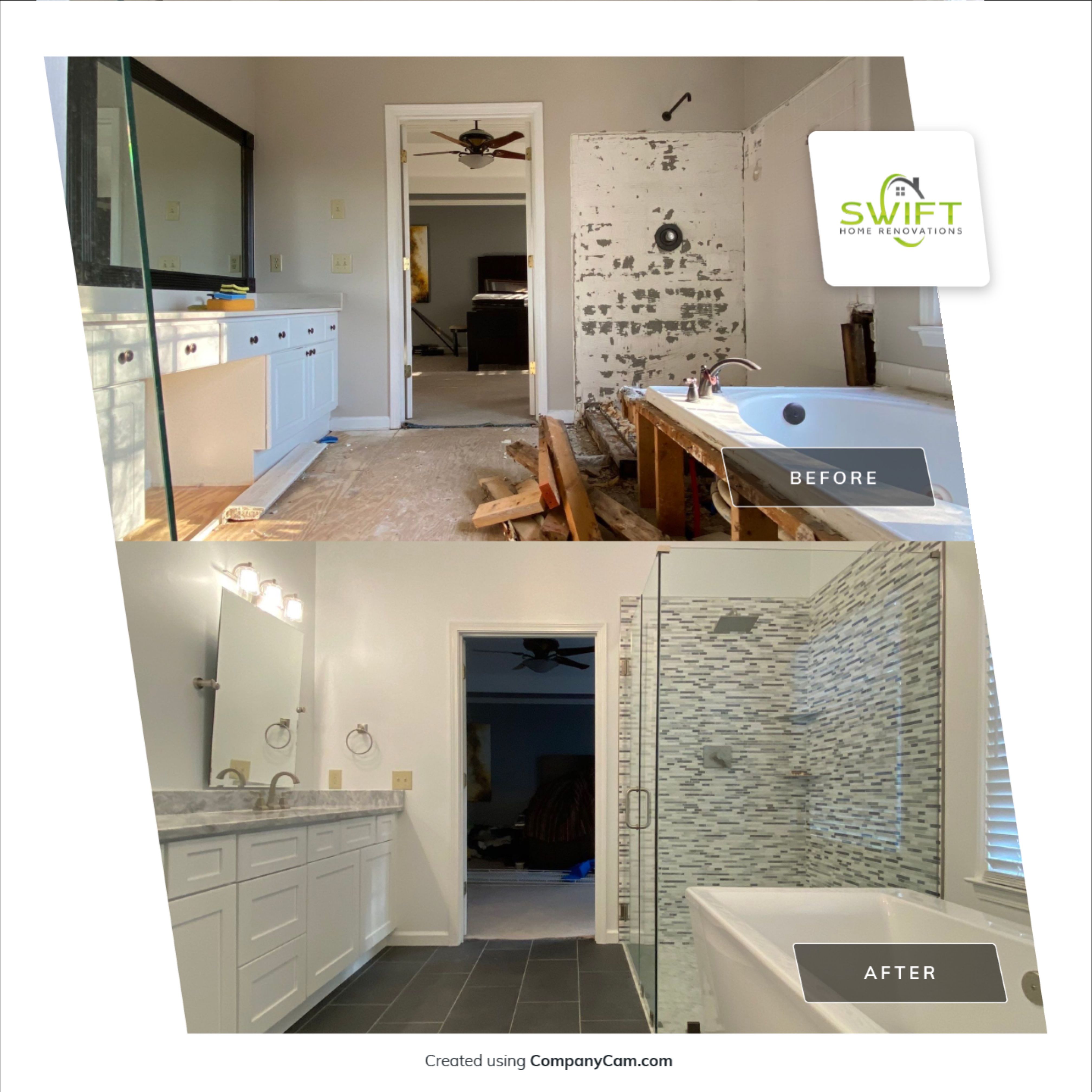 Modern Master Bathroom Remodel with Stacked Stone in Kennesaw by Swift Home Renovations