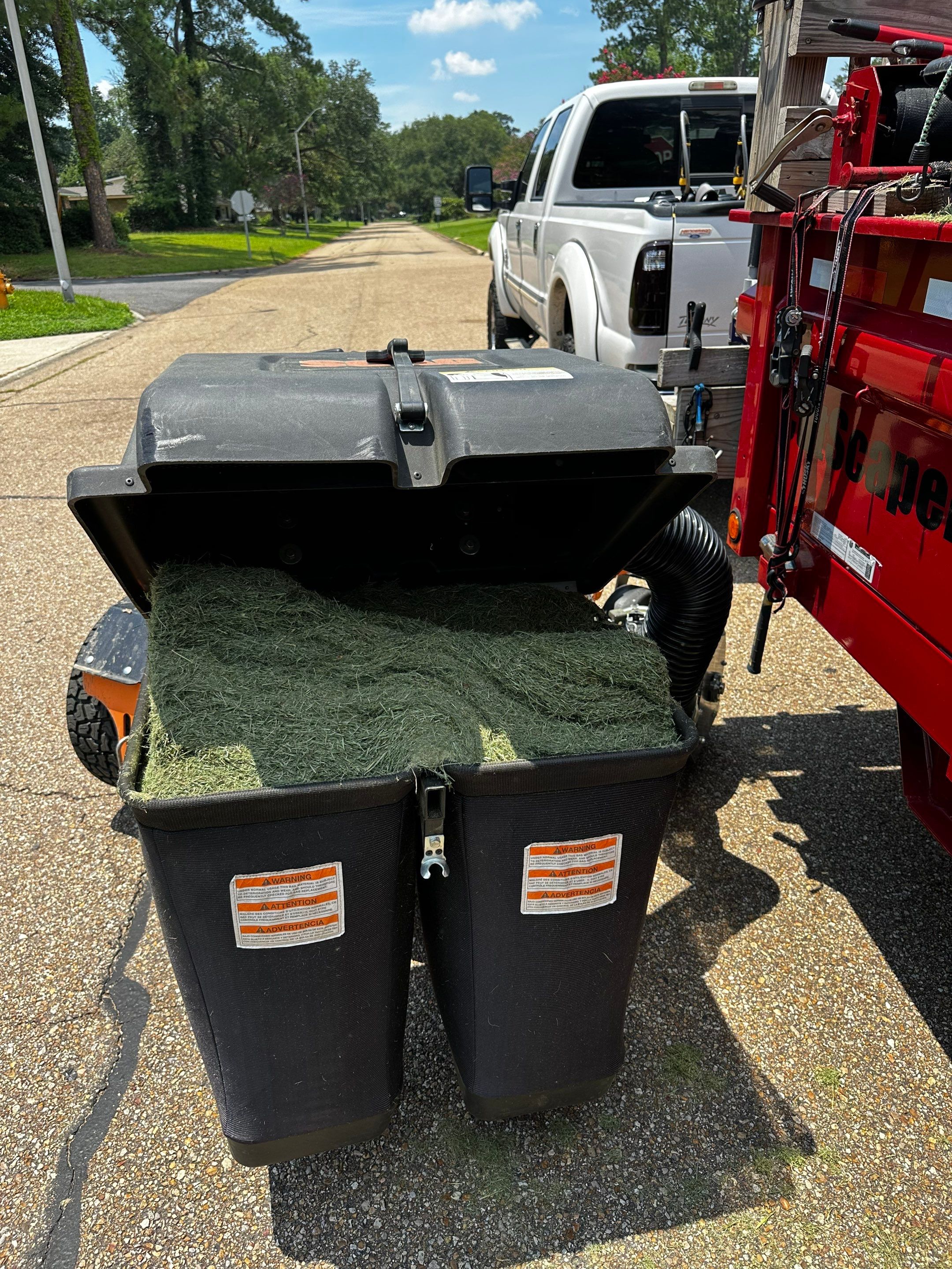 RESIDENTIAL LAWN MAINTENANCE: *OPTIONAL* VAC & BAG GRASS CLIPPINGS AND DEBRIS WITH SCAG GRASS CATCHERBAGGING GRASS CLIPPINGS AND DEBRIS WITH SCAG GRASS CATCHER by CutScape, LLC.