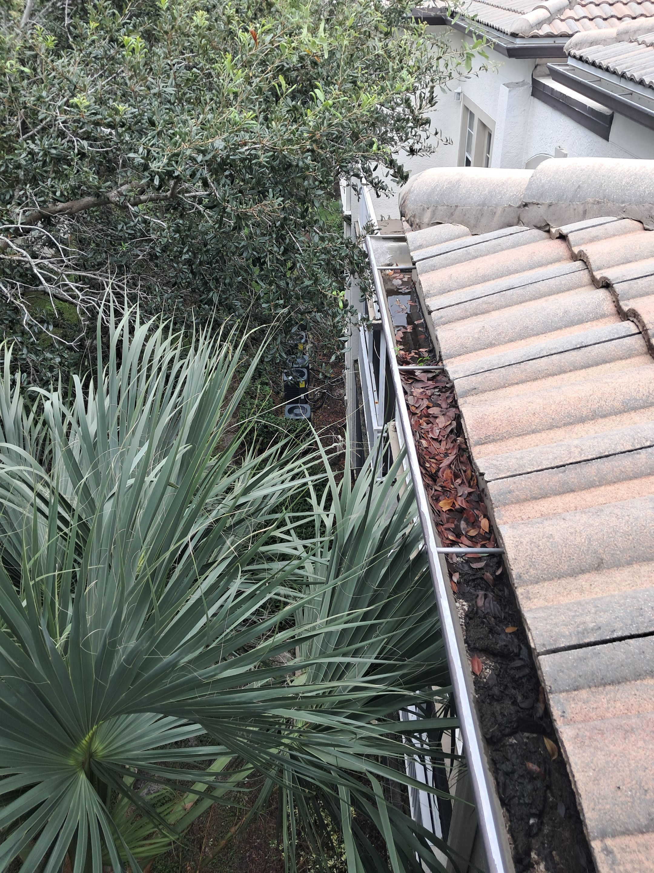 Commercial gutter cleaning West Palm Beach, FL	 before photo with filled gutters