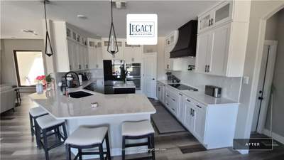 Modern White Kitchen Remodel in San Antonio Featuring Black Range Hood Before and After