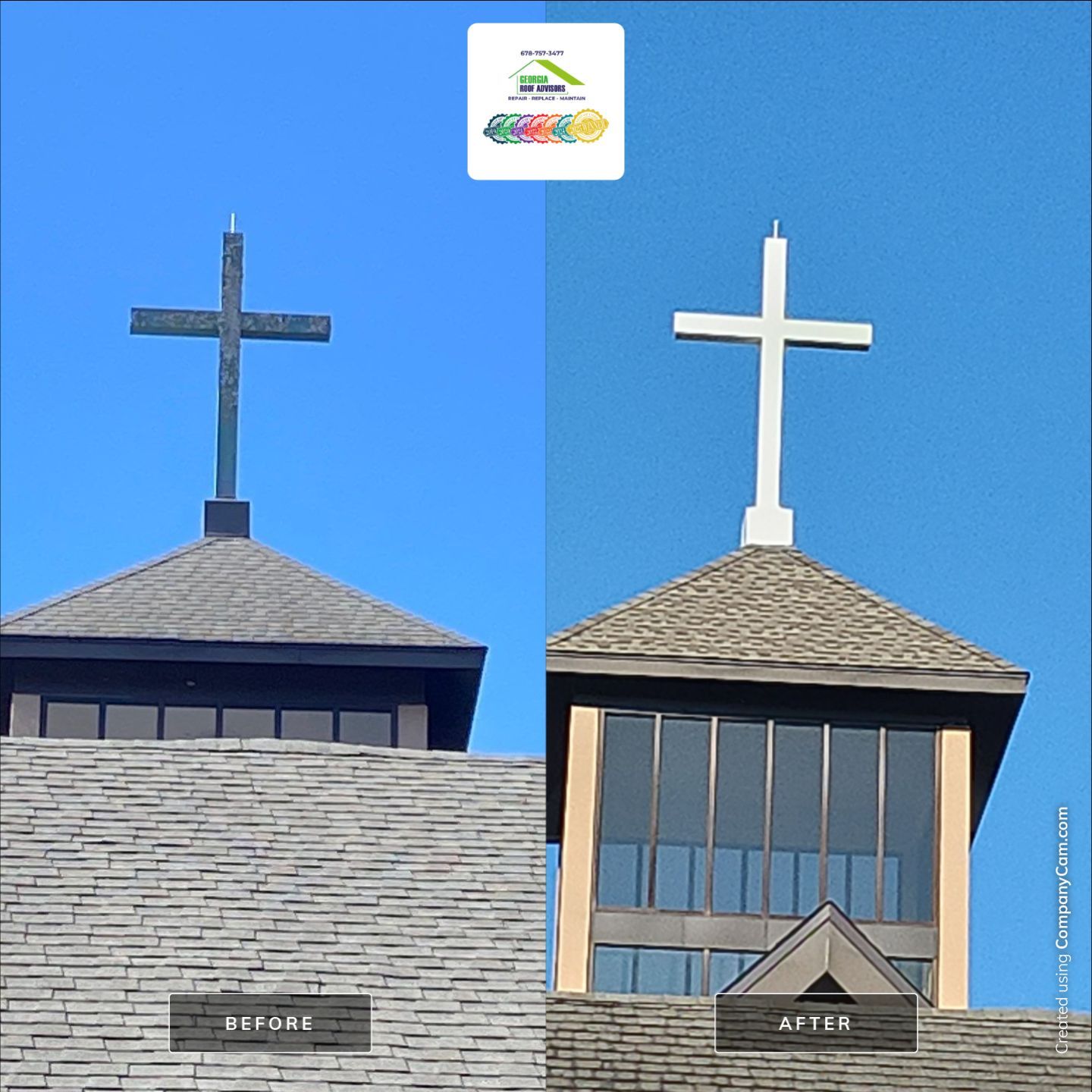 Steeple Cross Repair & Painting ⛪🎨 by Georgia Roof Advisors