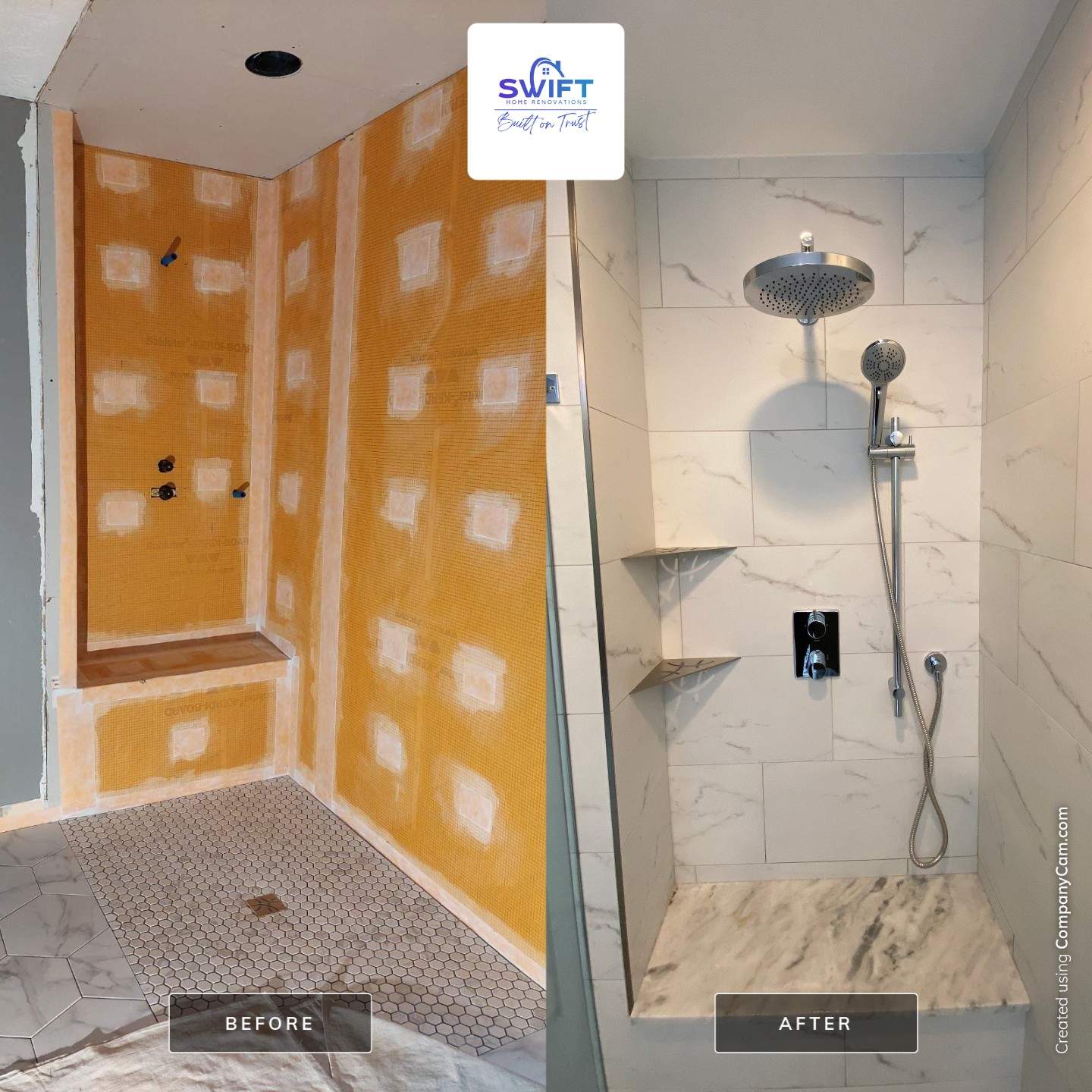 Luxury Bathroom Remodel with Marble Tiles in Kennesaw by Swift Home Renovations 