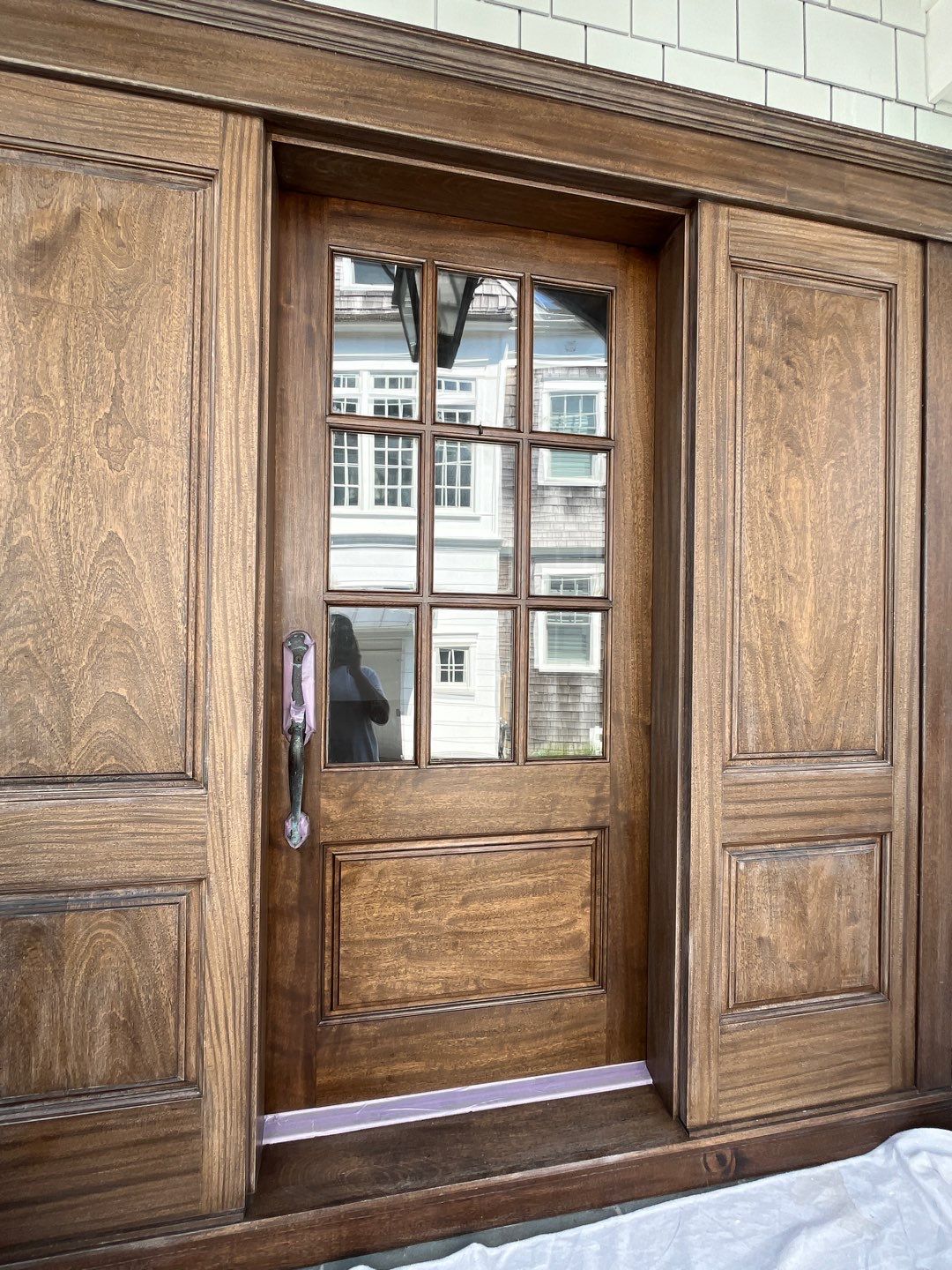 Custom Mahogany Entry Door Staining and Refinishing in Ocean City by FreshCoat Works LLC