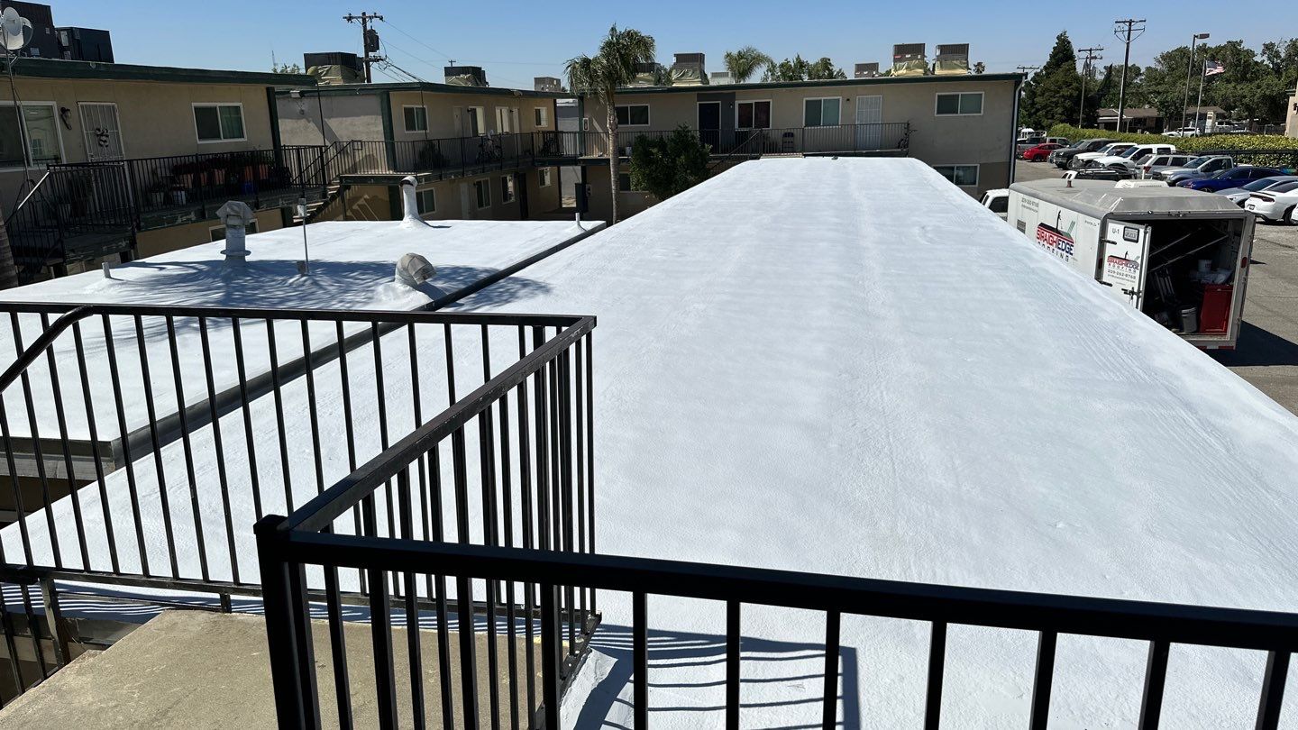 Foam Refurbish using General Coatings acrylic coatings and spray foam by Straight Edge Roofing Inc