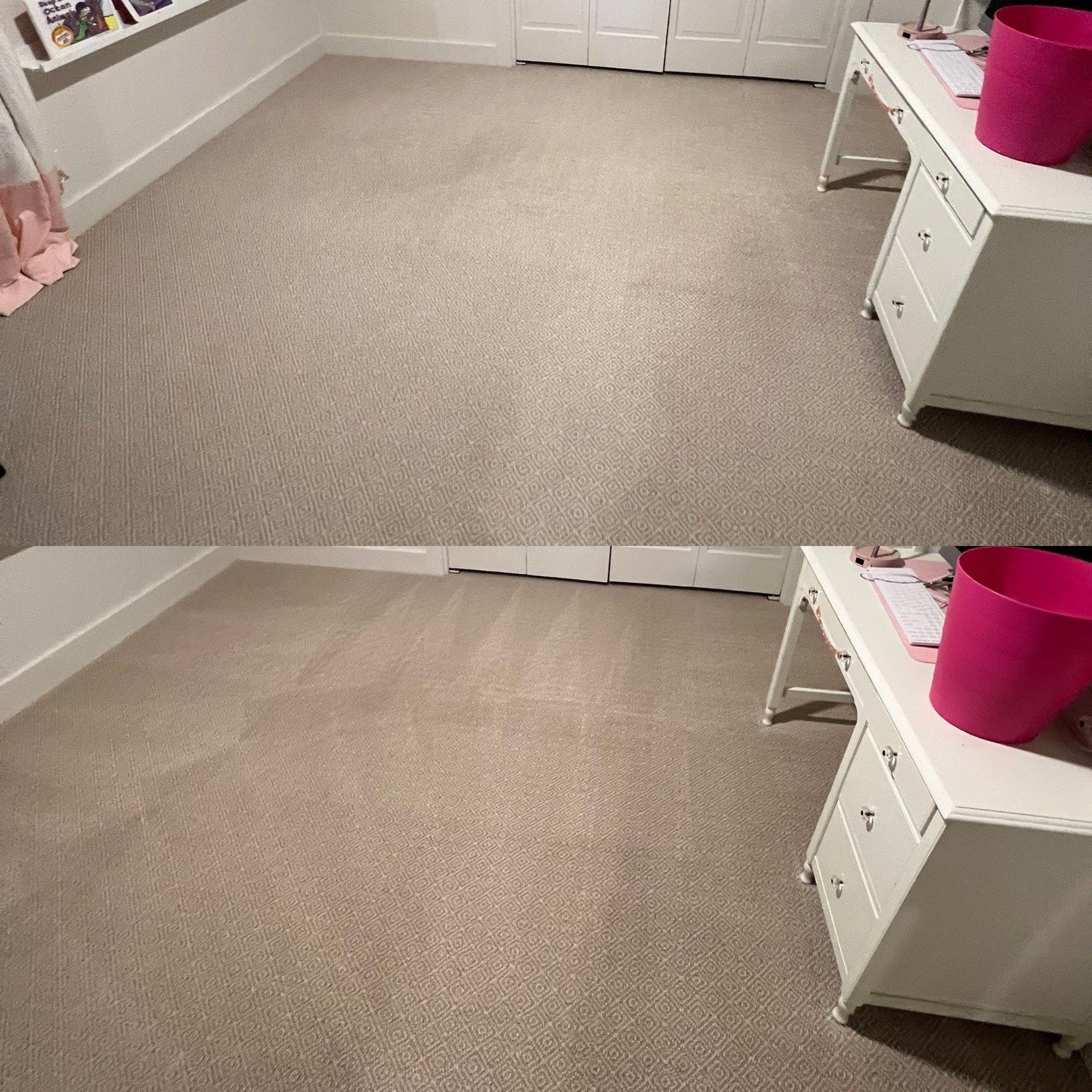 the service shown is deep carpet cleaning improving the appearance and hygiene of the carpeted surface in the room