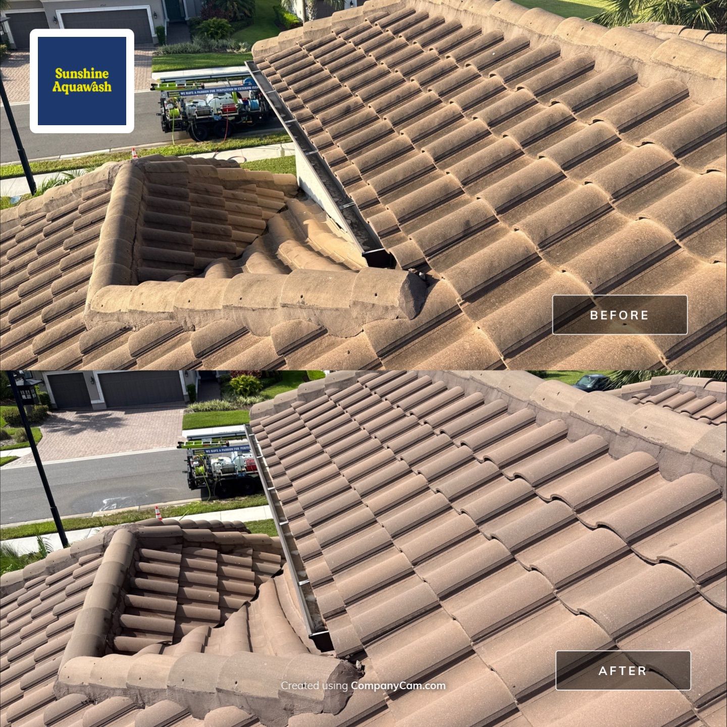 Soft Wash Roof Cleaning – Concrete Tile Roof | Artisan Lakes Esplanade, Palmetto, FL by Sunshine AquaWash