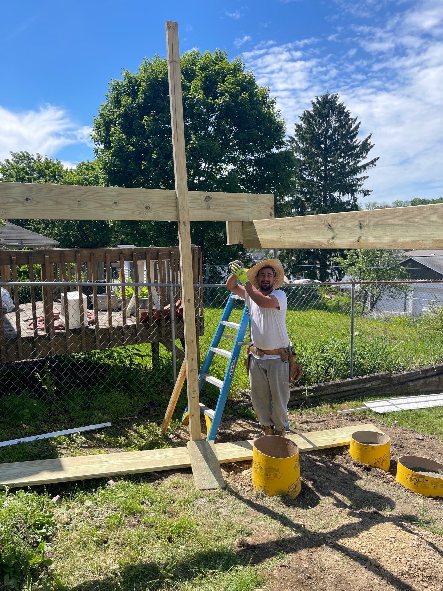 Pressure-Treated Wooden Staircase and Concrete Footing Installation in Schuylkill Haven by Herts Roofing & Construction