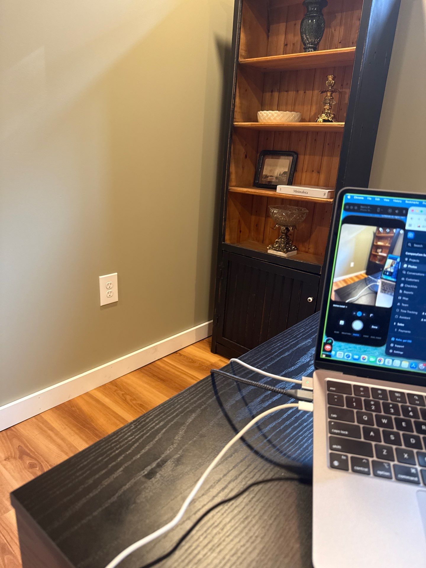 Lincoln Basement Office Renovation with Sage Green Walls and Laminate Flooring by CompanyCam Sales Demo