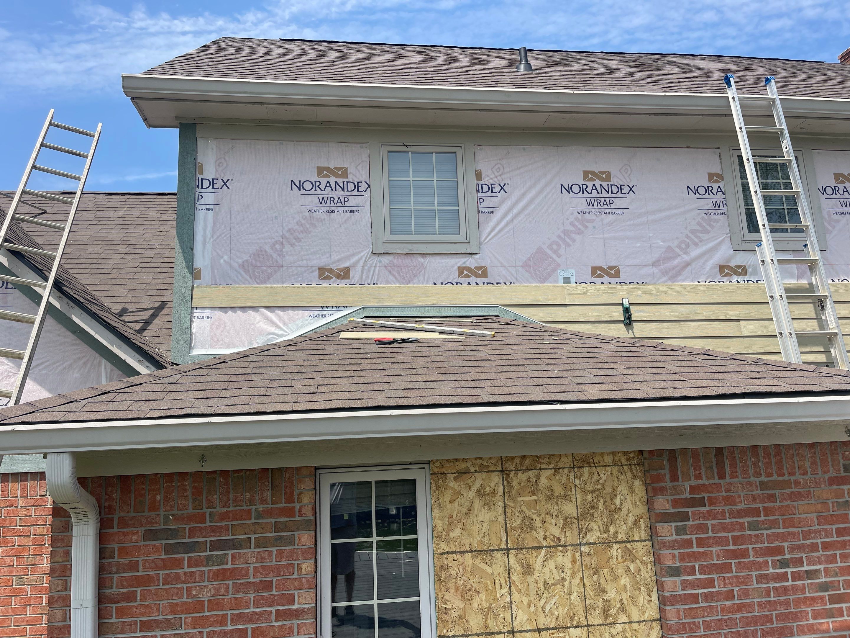 Tornado damage in Whiteland. Roof replacement, James Hardie siding, exterior paint, gutters, windows, doors by 317 Roofing & Restorations