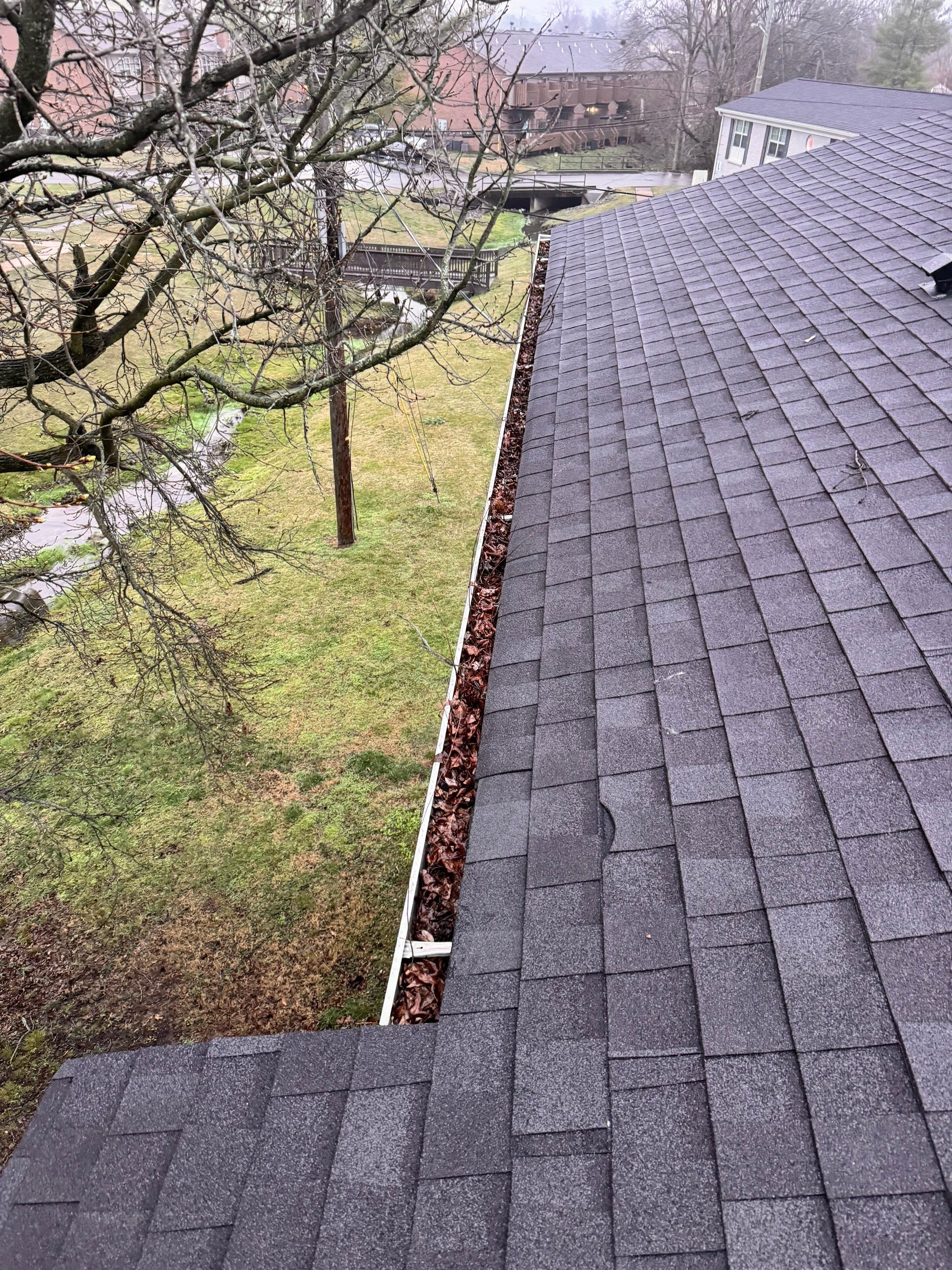 Commercial gutter cleaning Nashville, TN before photo with filled gutters