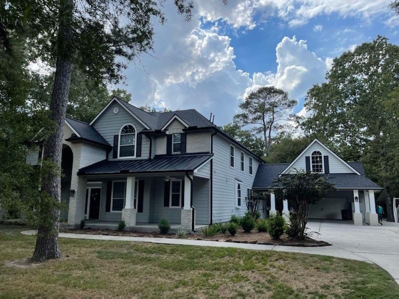 Residential Roofing Installation using Certianteed Landmark + Cedar Crest and 1.5" Standing Seam Porch Covers with Black 6" Gutters // LeadBlaster Pro Covers by All-Pro Roofing