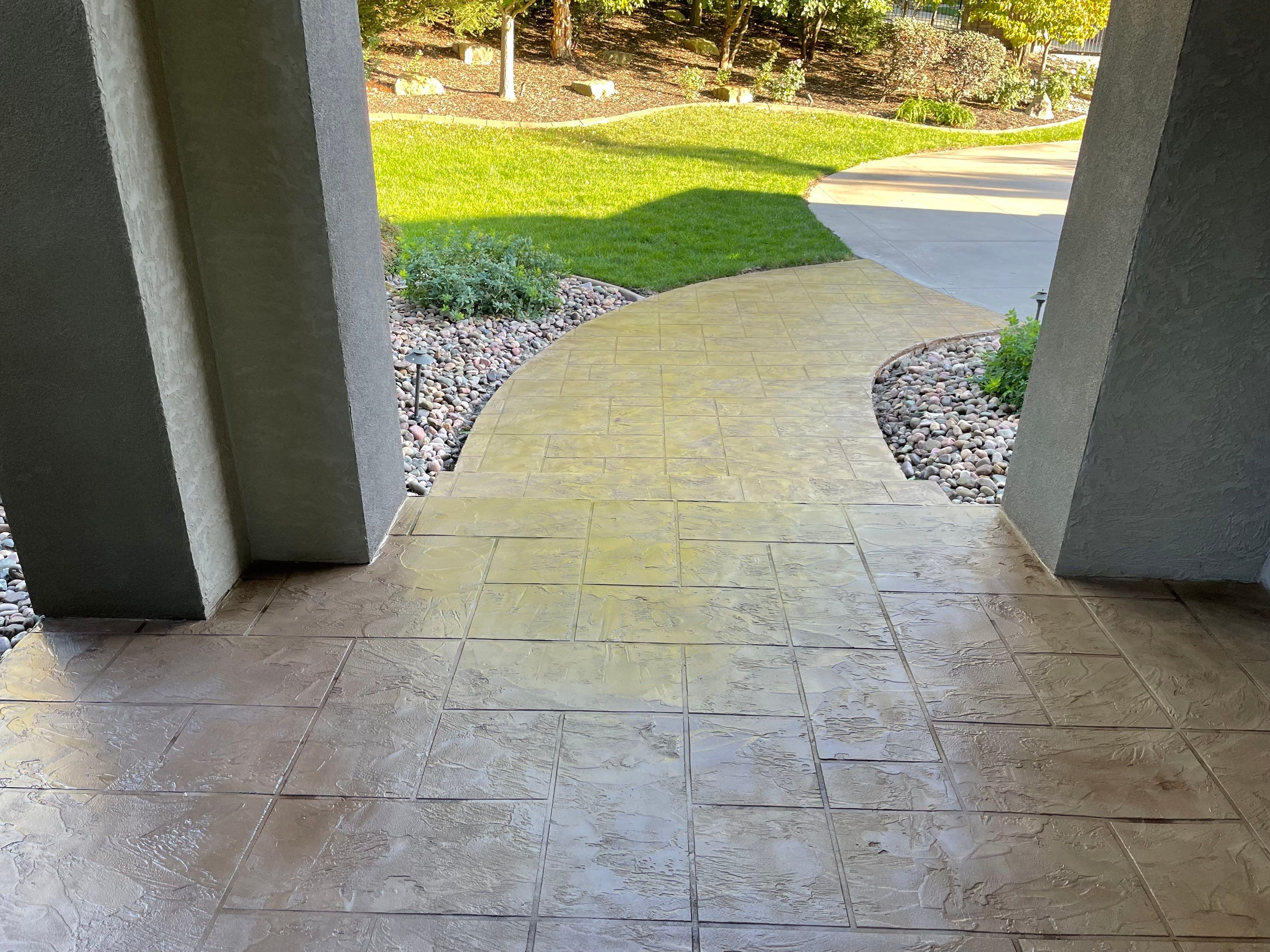 Lake Lotawana -- Front Walkway and Back Patio Tuscan Overlay by Big Red Decorative Concrete, LLC