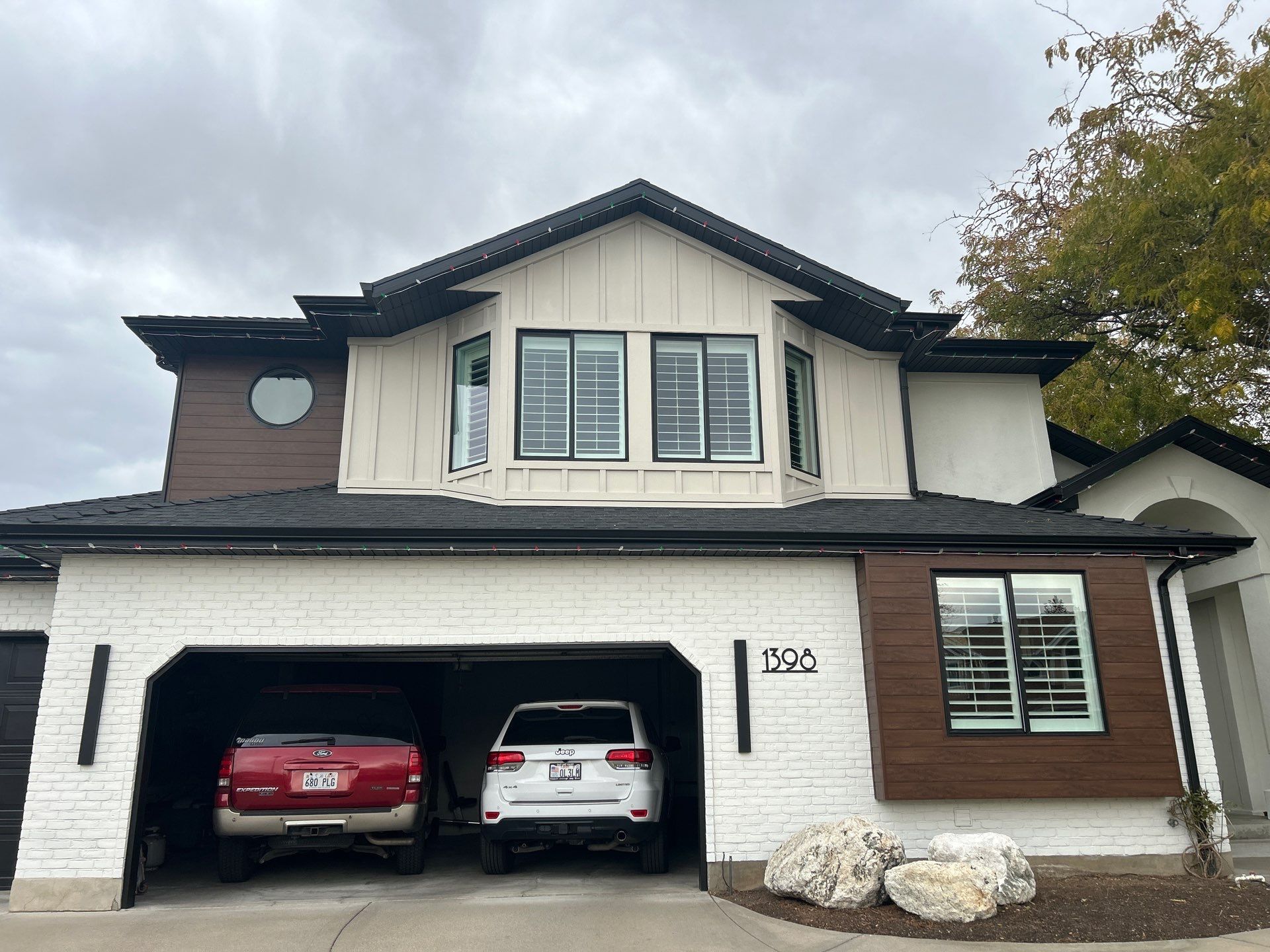 Centerville | High-End Stucco Conversion Accent | Walnut Cedar & Primed B&B by Ideal Siding Utah