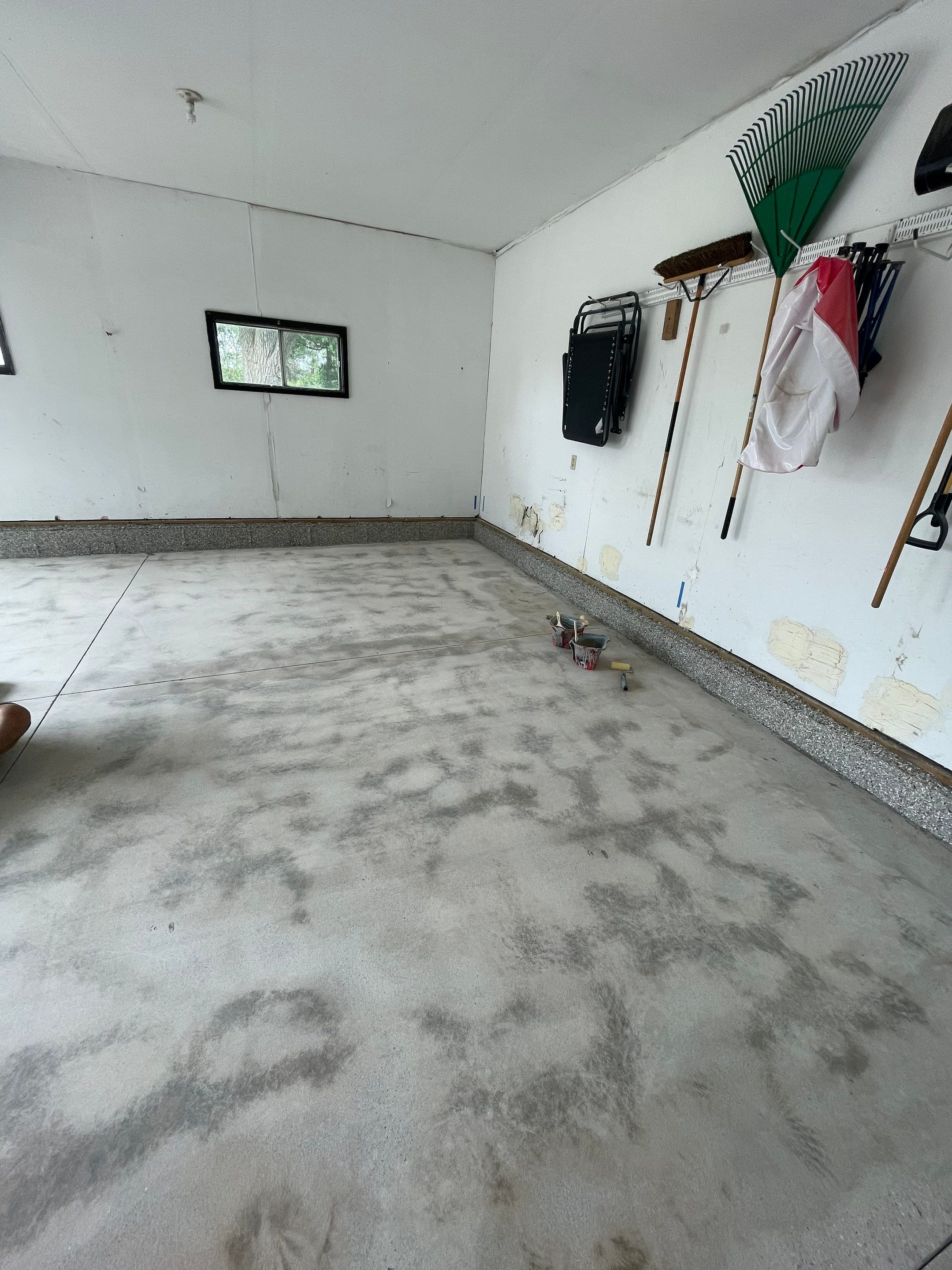 Hartford Residential Garage Floor Transformation With Decorative Chip Coating by Select Painting, Coatings & Garage Cabinets