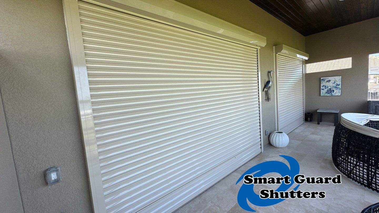 Motorized Rolling Shutters in Beige  by Smart Guard Shutters