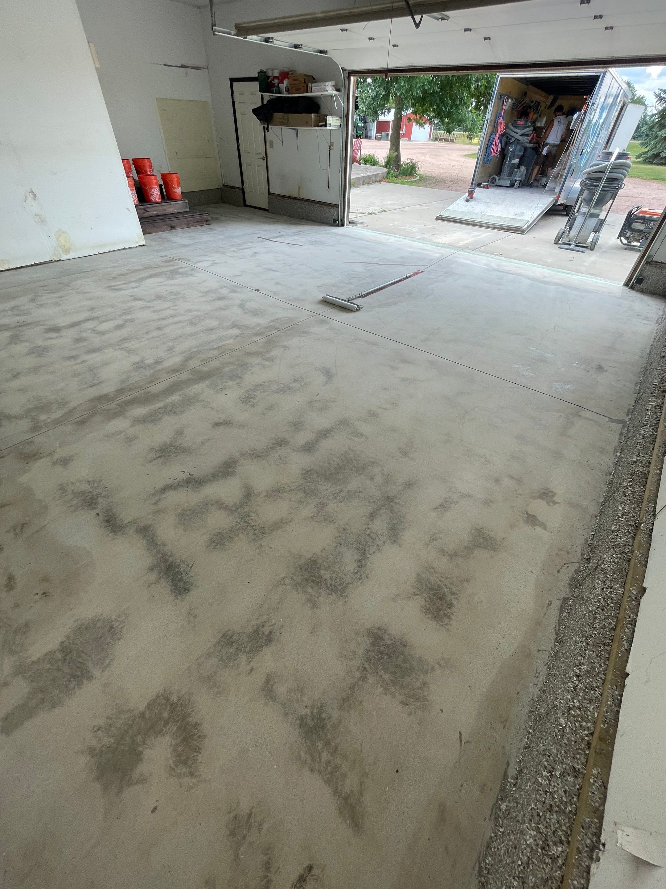 Hartford Residential Garage Floor Transformation With Decorative Chip Coating by Select Painting, Coatings & Garage Cabinets