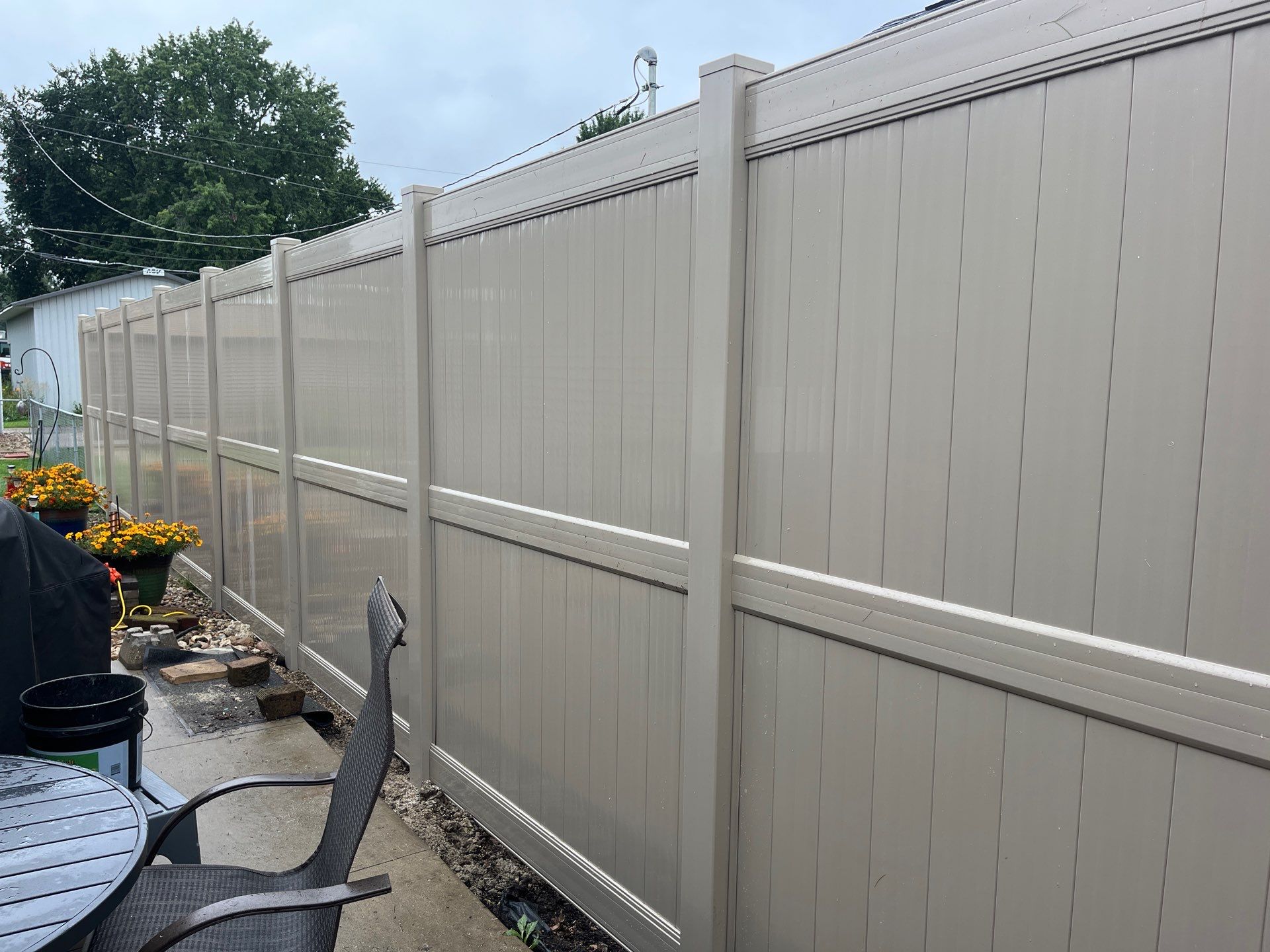 Adobe Vinyl Privacy Fence and Reinforced Double Gate Installation in Waterloo by Perfect Picket Fence and Stain