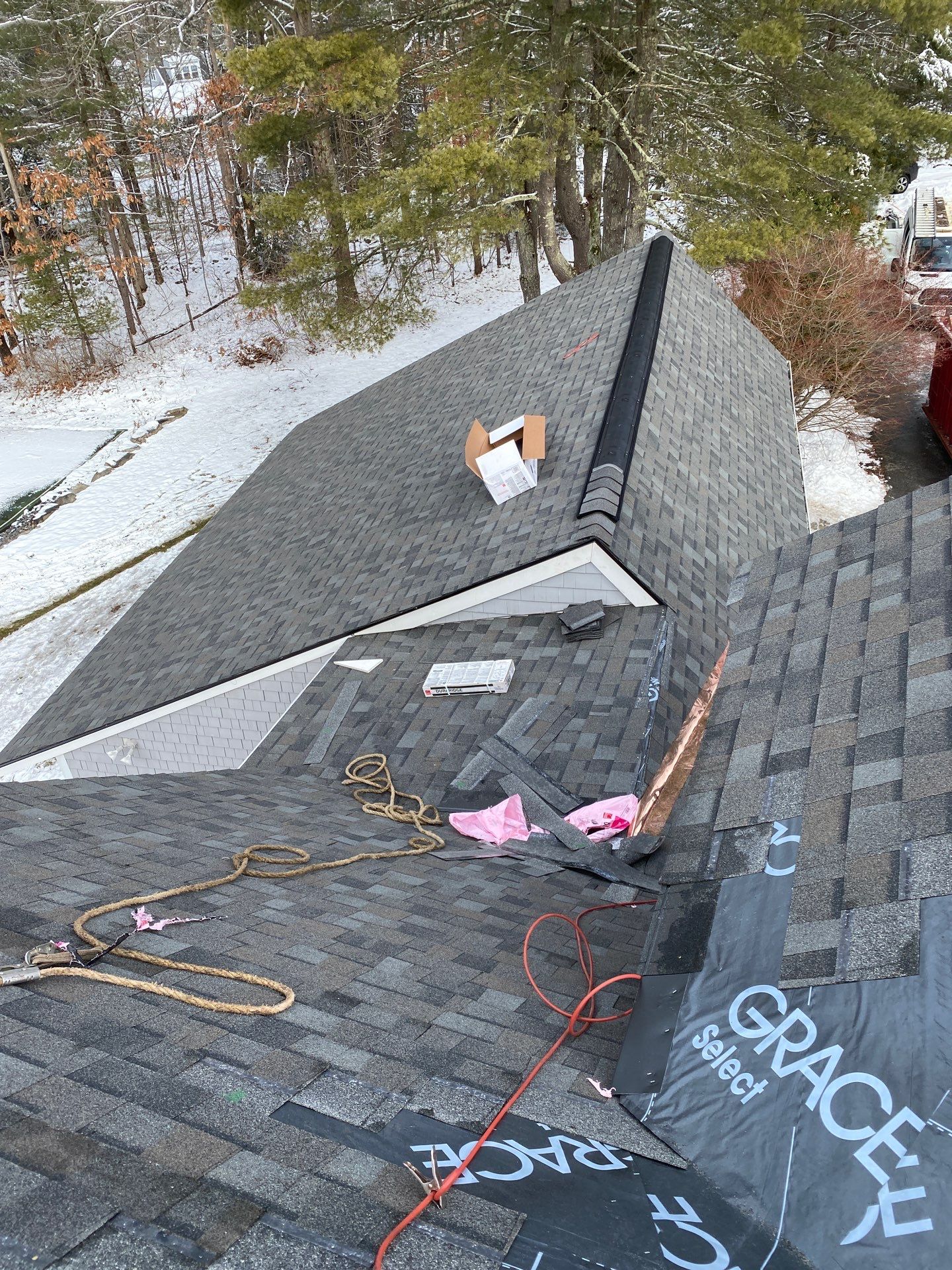 Carlisle Roofing Installation using Owens Corning Shingles and Copper by Mighty Dog Roofing of Greater Middlesex County
