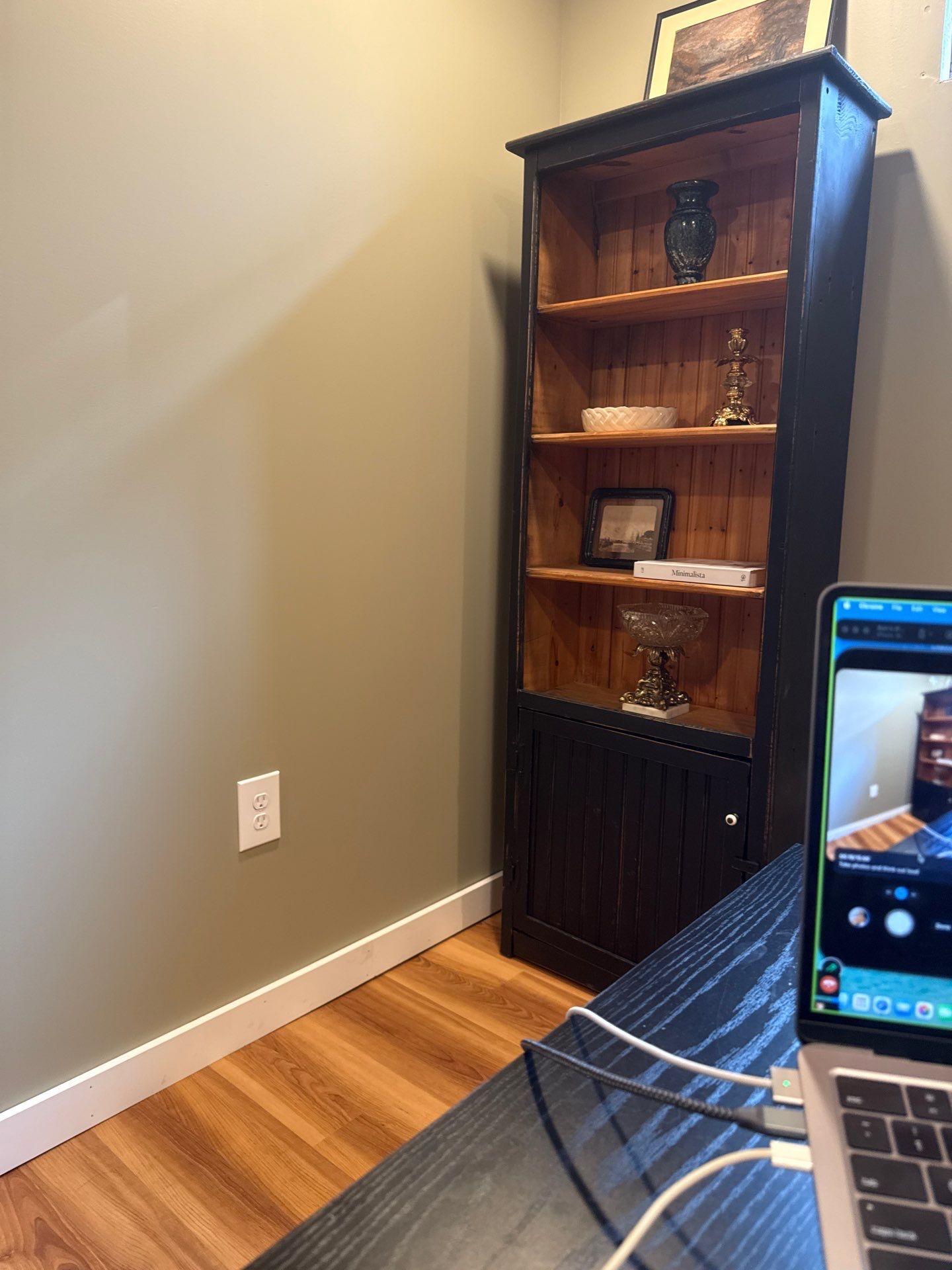 Lincoln Basement Office Renovation with Sage Green Walls and Laminate Flooring by CompanyCam Sales Demo