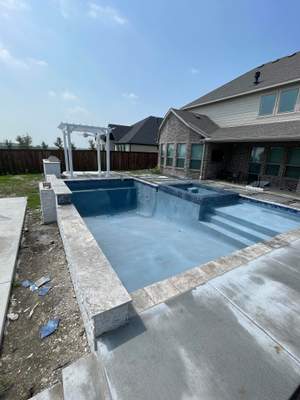 Geometric Pool with Raised Spa, Fire Pit and Pergola