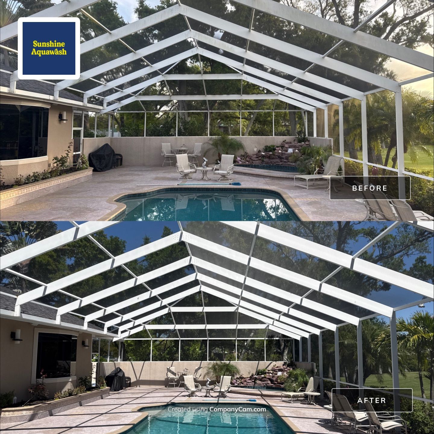 Large House Wash & Pool Cage Cleaning with Heavy Mud Dauber Nest Removal – Bradenton, FL 34209 by Sunshine AquaWash