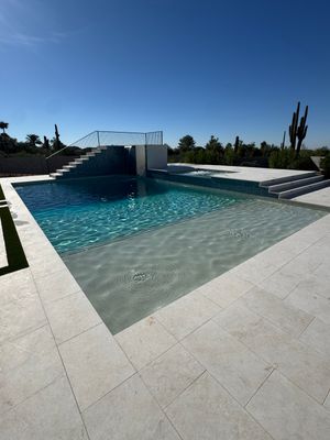 Pool and spa build with slide & outdoor kitchen