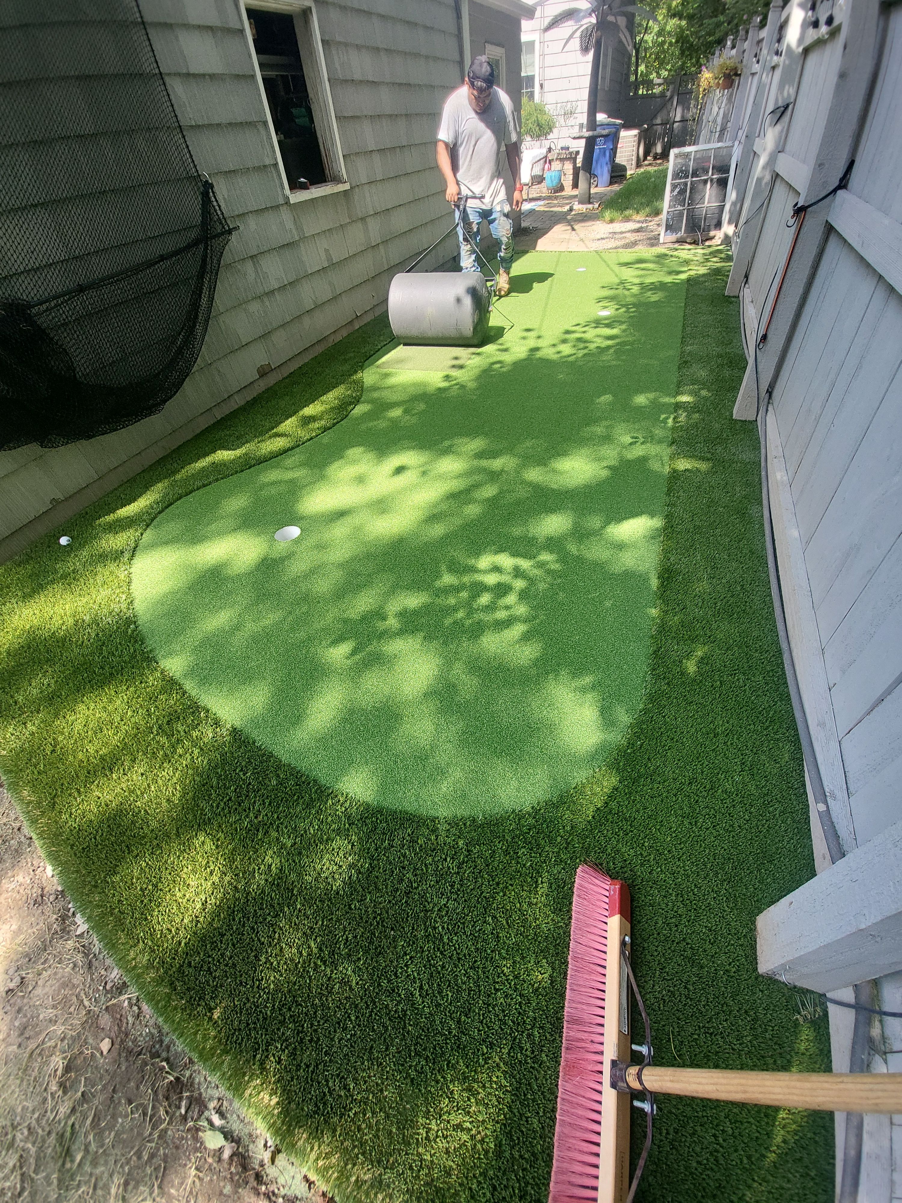 Custom Side Yard Artificial Turf Putting Green Installation in Columbus by Southwest Greens Midwest