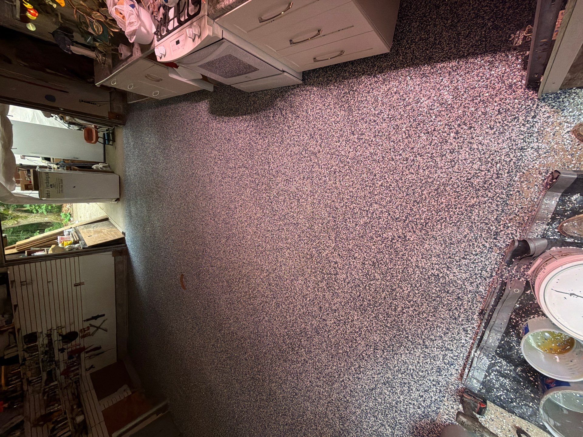 Custom Multi-Colored Epoxy Flake Garage Floor Coating in Montague by Gordon Painting