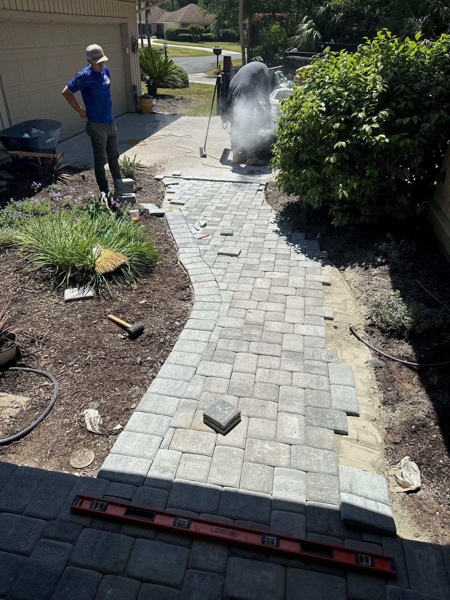 Custom Herringbone Paver Walkway and Entryway in Hilton Head Island by Lowcountry Scapes, LLC