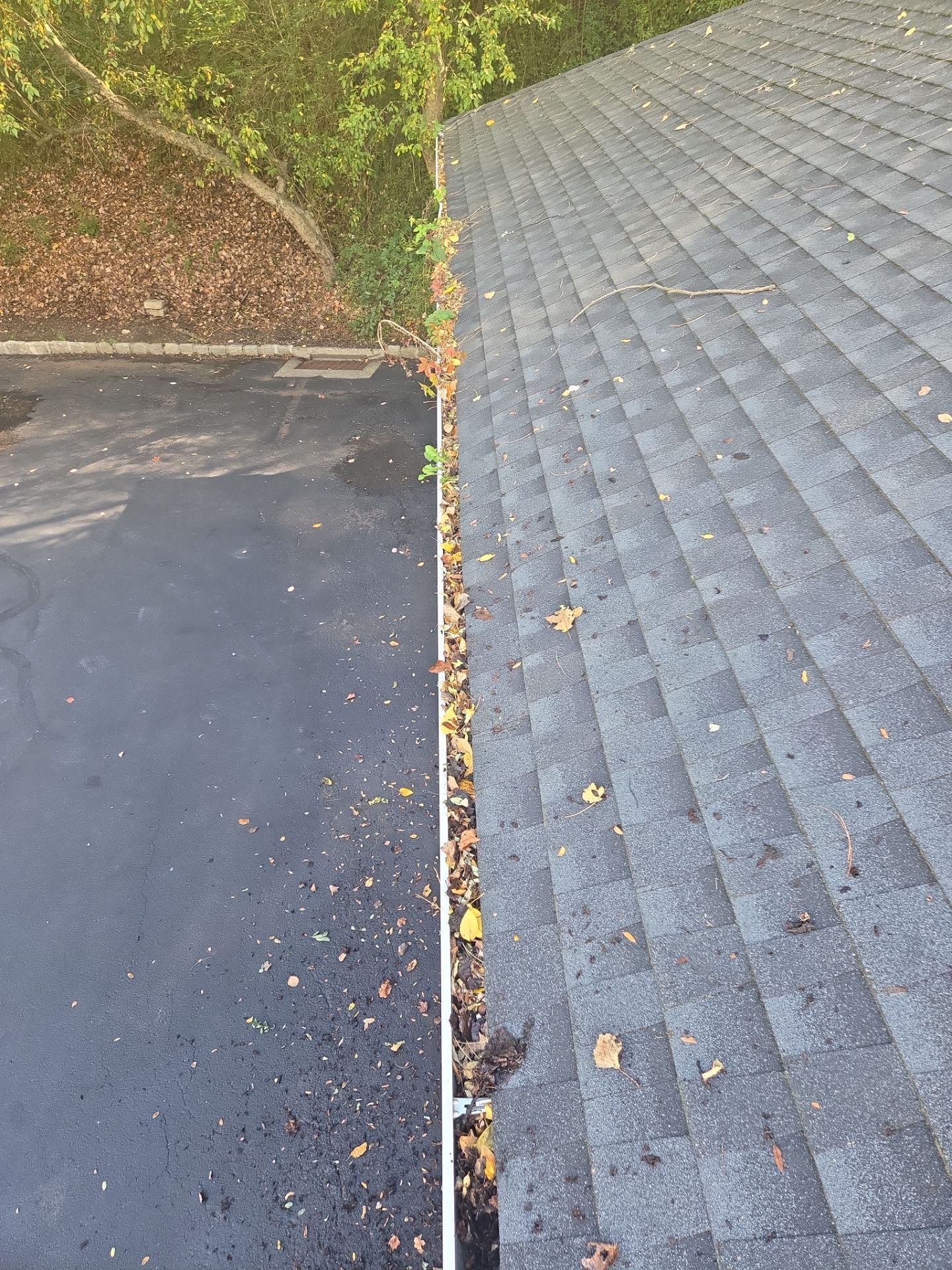 Commercial gutter cleaning New York before photo with filled gutters