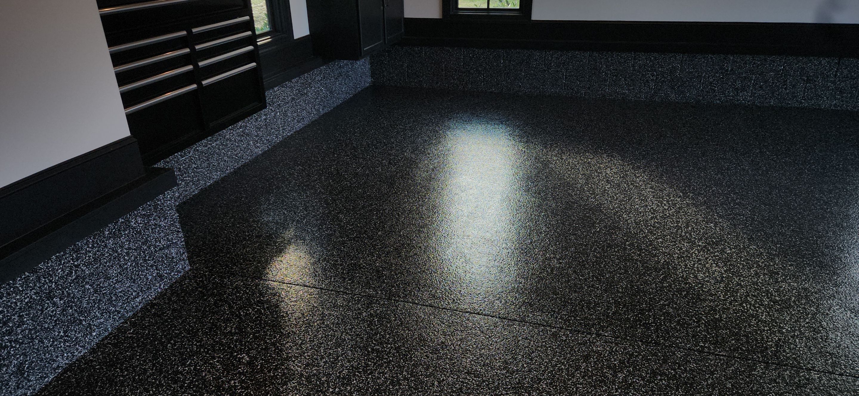Garage Transformation Using Raven Flake With Silver Mica! by Elite Floor Solutions