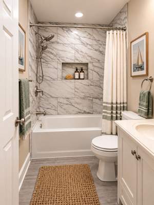Modern Marble-Look Tub & Shower Bathroom Remodel by Remodel Now