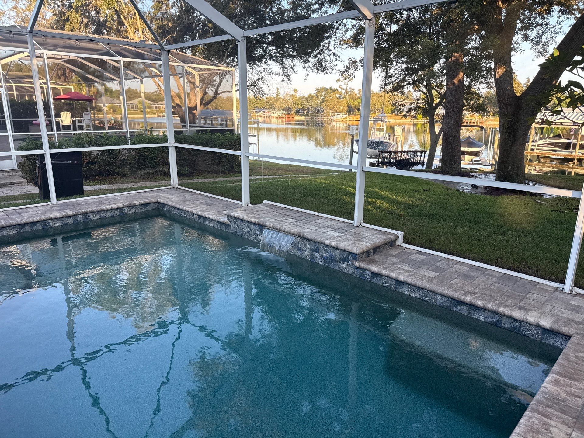 Paver Pool Deck Cleaning & Pool Cage Cleaning in River Point of Manatee – Bradenton, FL by Sunshine AquaWash