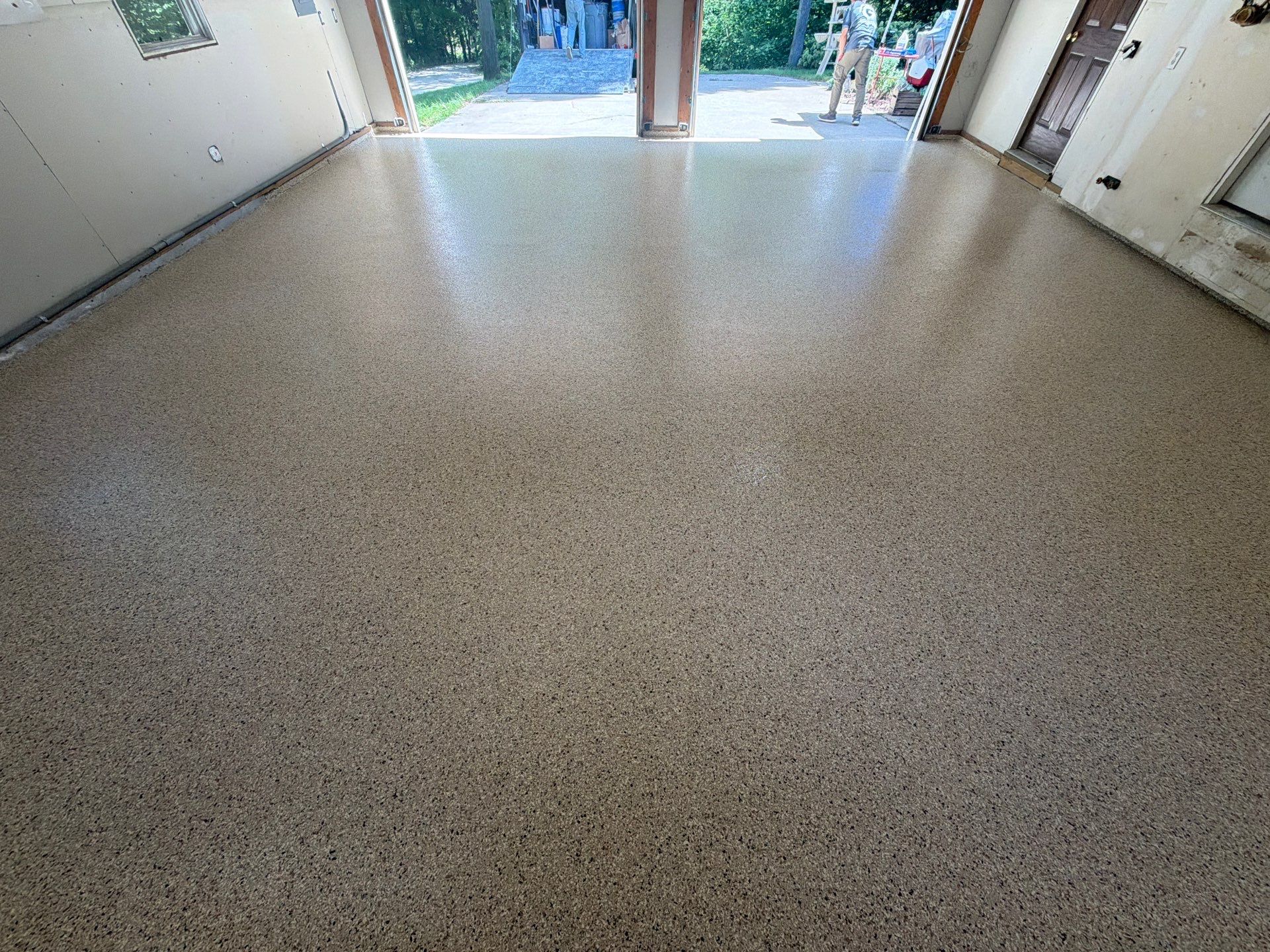 Garage Epoxy Floor Coating with Speckled Flake Finish in Fruitport by Gordon Painting
