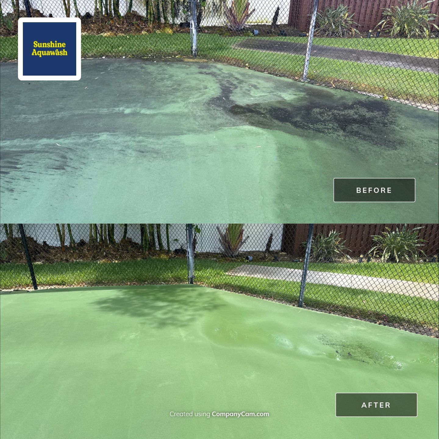 Tennis Court, Vinyl Fence & Sidewalk Cleaning in Riverview Bluff – West Bradenton, FL 34209 by Sunshine AquaWash