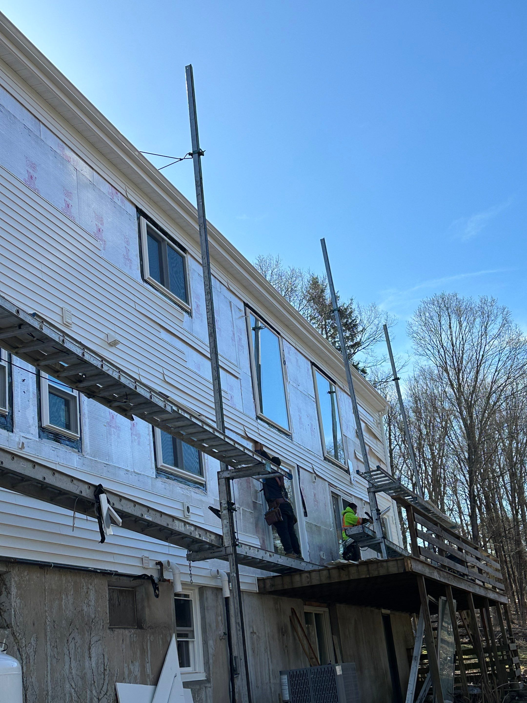Residential Roofing Installation using Owens Corning TruDefinition Duration AR - Estate Gray & White Double 4 Siding by A Plus Exterior