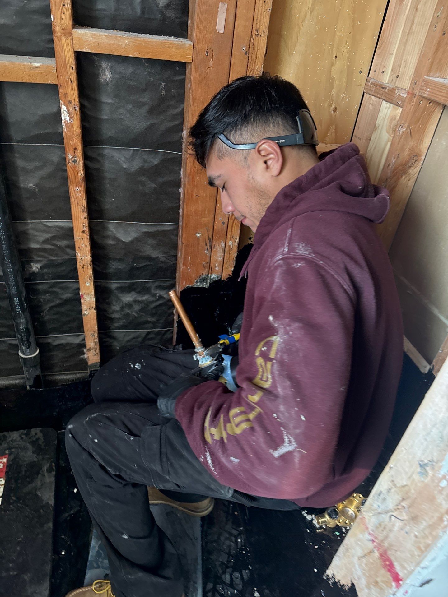 Installing Water Pipe for Shower by Us Plumbing