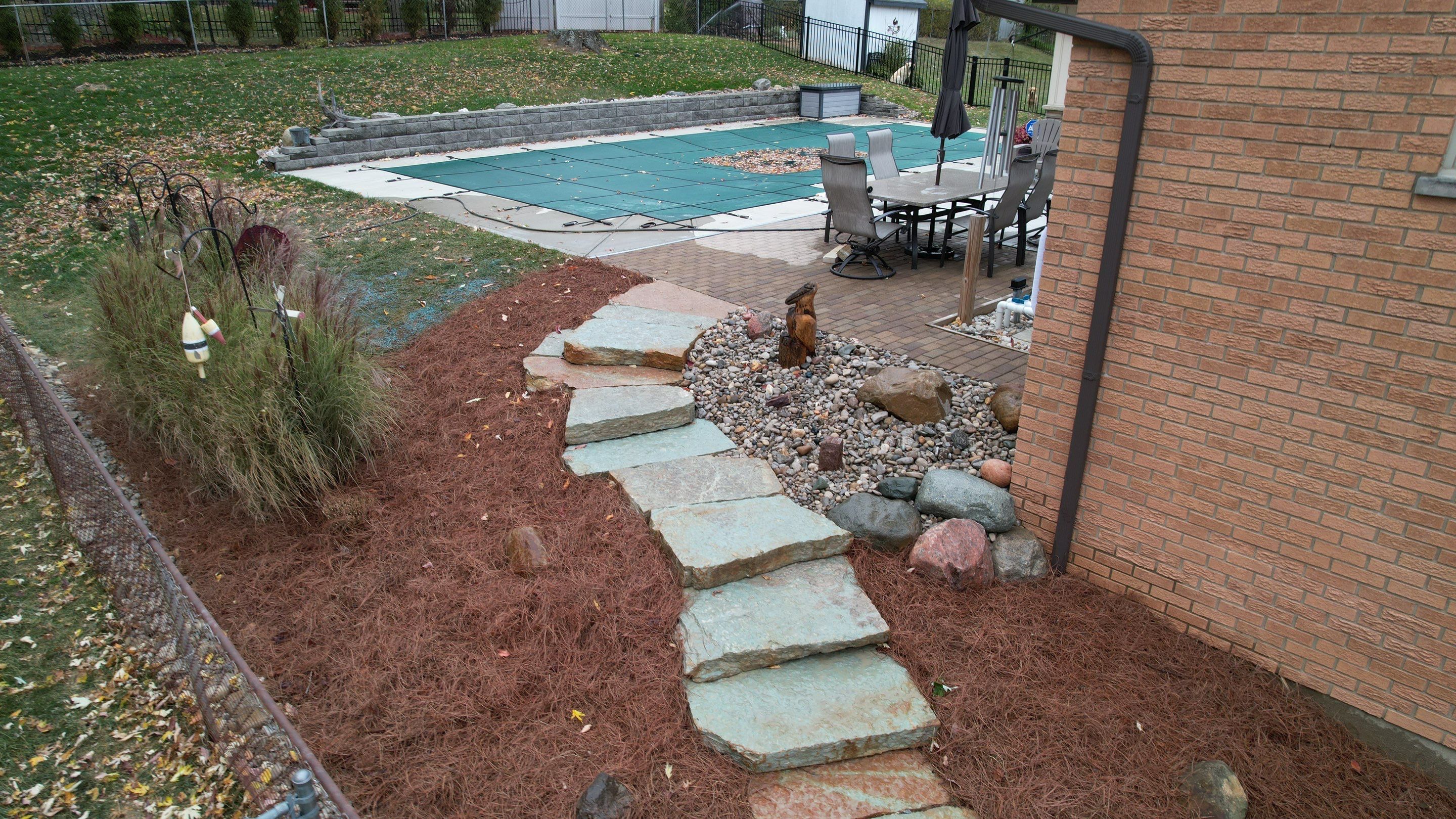Rustic Buff Tread Stairway Installation by Reisenberg’s Lawn & Landscape, LLC
