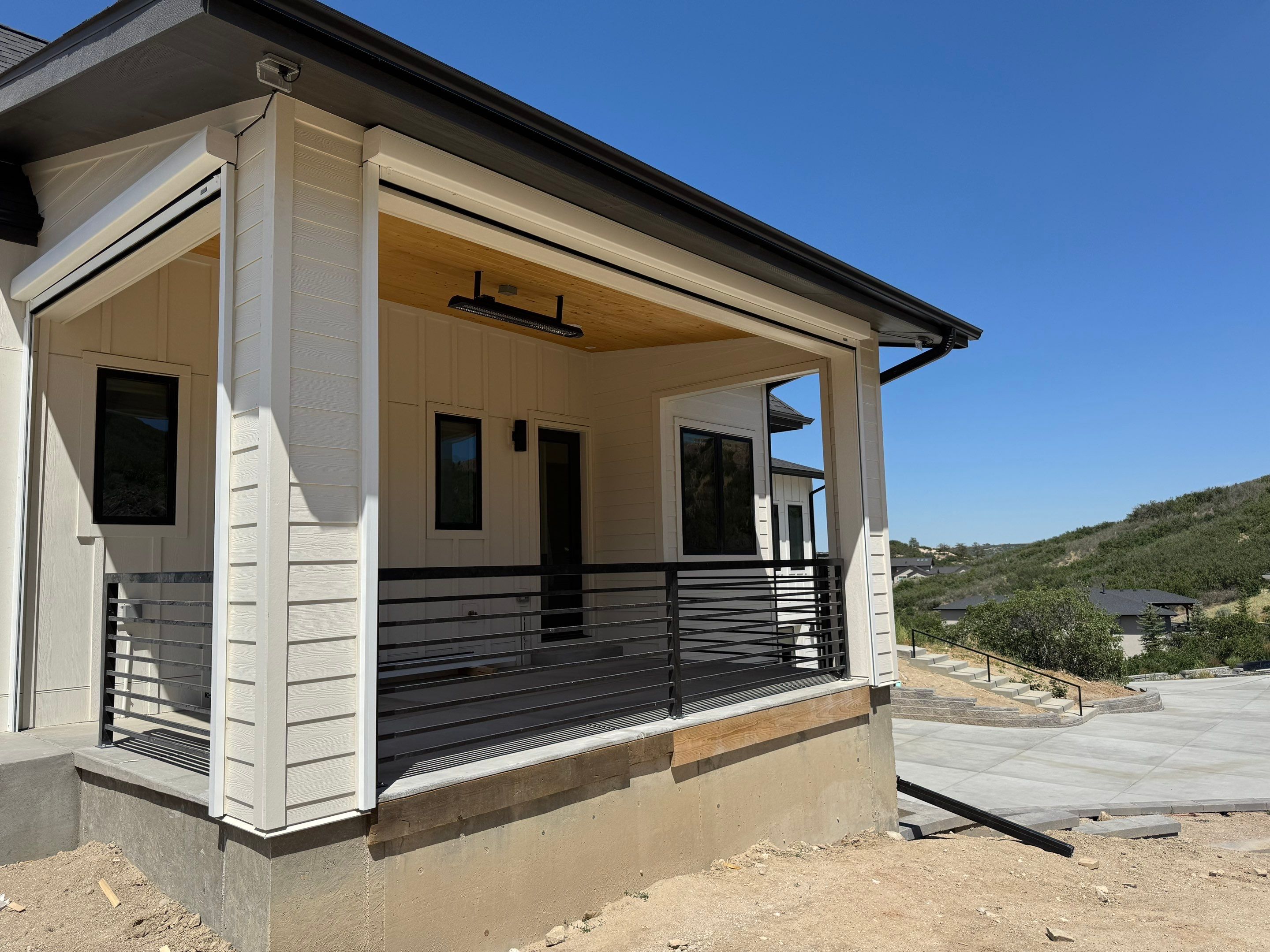 Custom Exterior MagnaTrack Screens for Modern Farmhouse Patio in Castle Rock by Outdoor Solutions Colorado