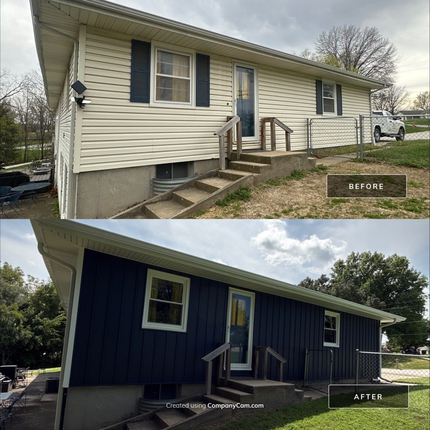 Indigo Board and Batten Siding and Window Replacement in Smithville by EEC Windows, Siding & Roofing