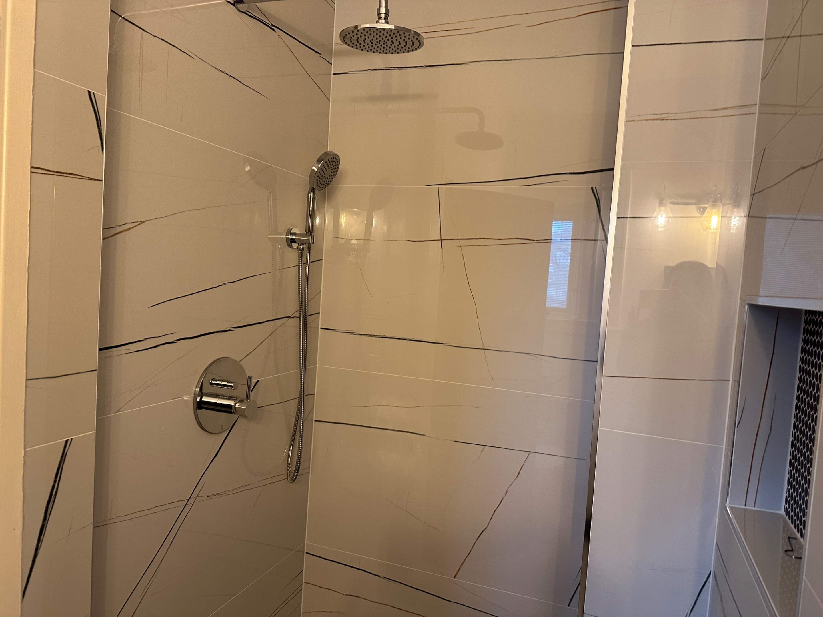 San Antonio Kitchen and Bathroom Remodel Featuring Marble-Patterned Tiles by Mena stone surfaces
