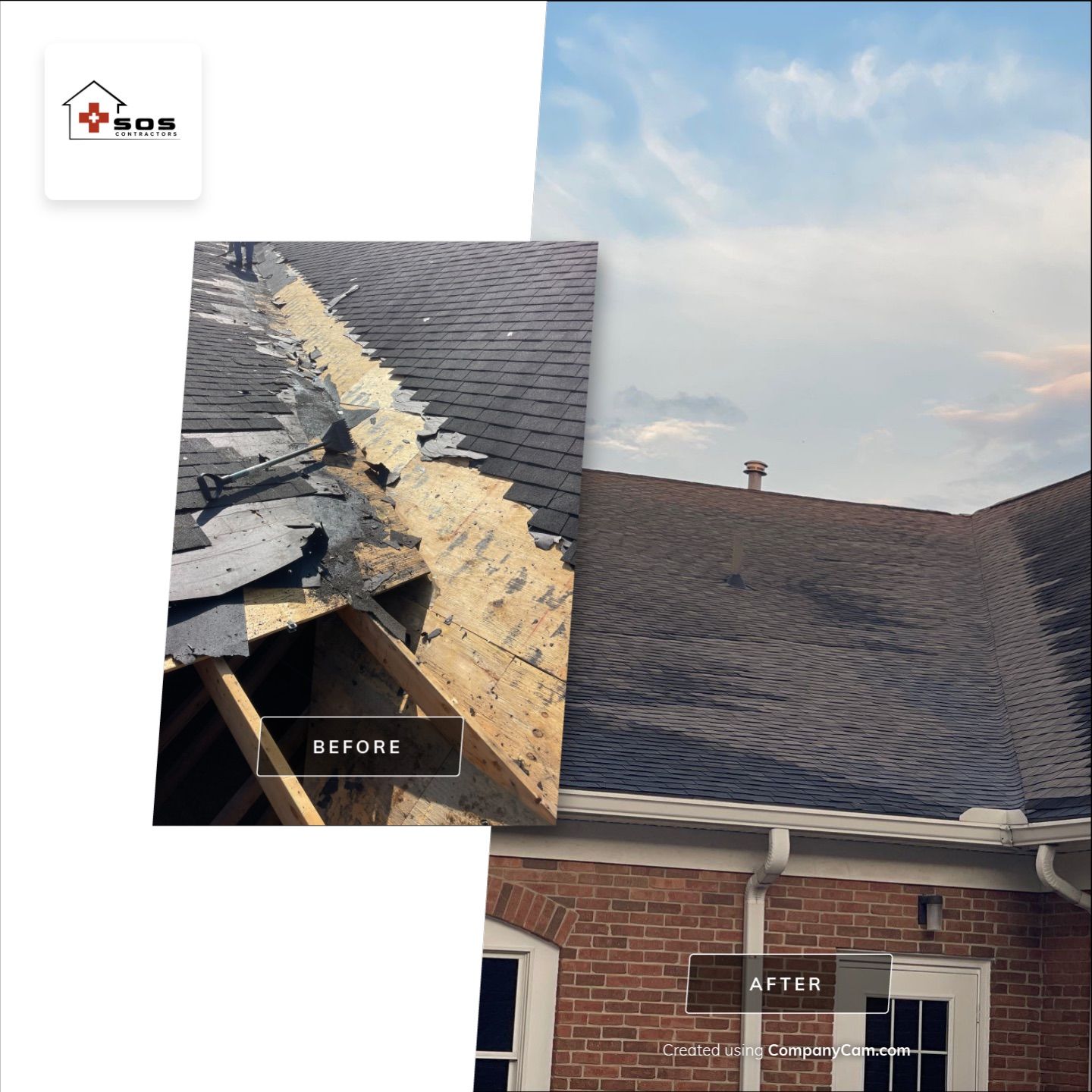 Large roof correction by SOS Home Ohio 