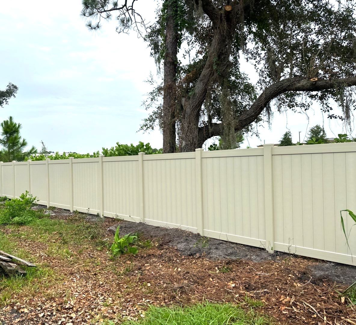 Vinyl Fence Installation using Tan Vinyl Privacy Fence by Asap fence and gates, LLC